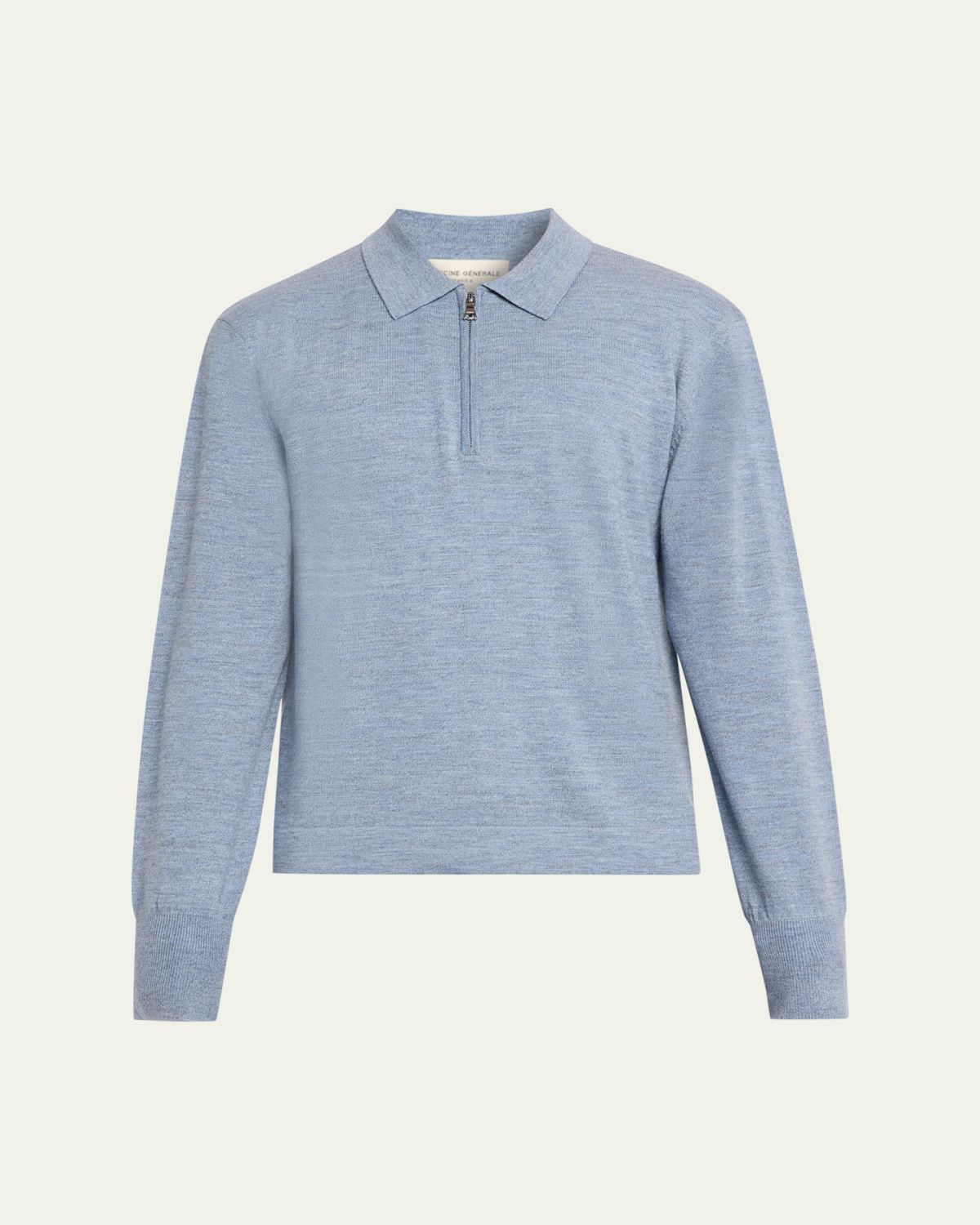Officine Generale Men 's Bene Merino Wool Quarter-Zip Polo Sweater