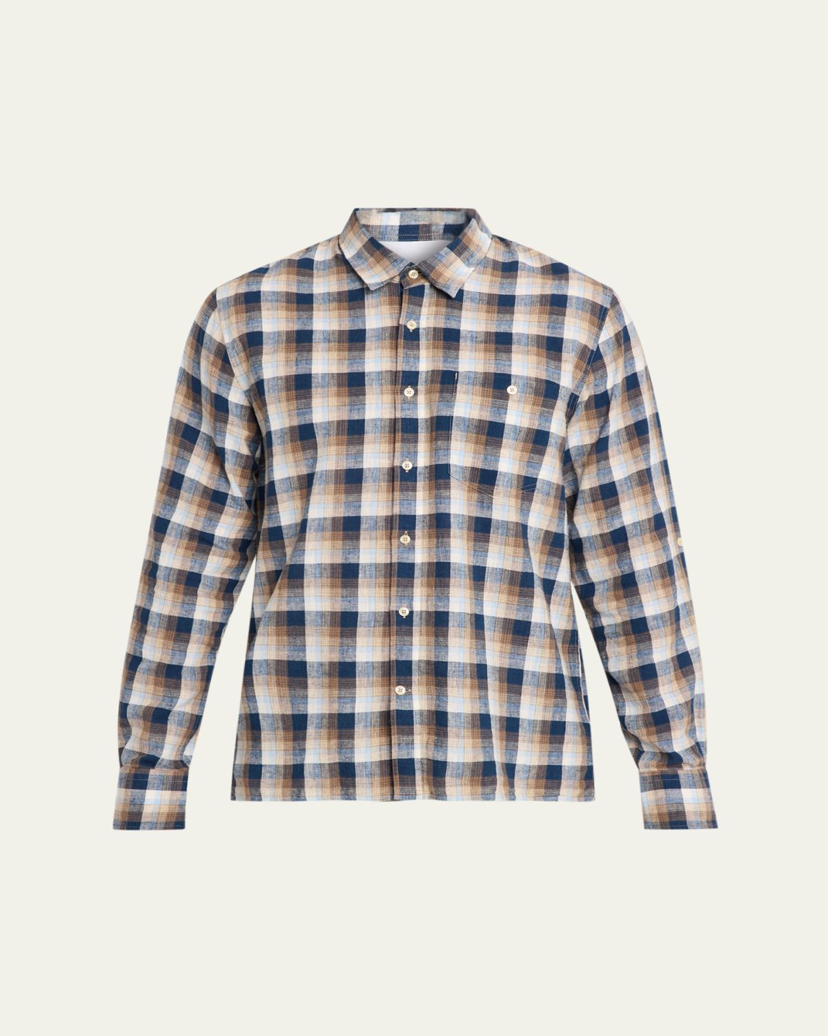 Officine Generale Men's Younes Cotton and Linen Plaid Button-Down Shirt