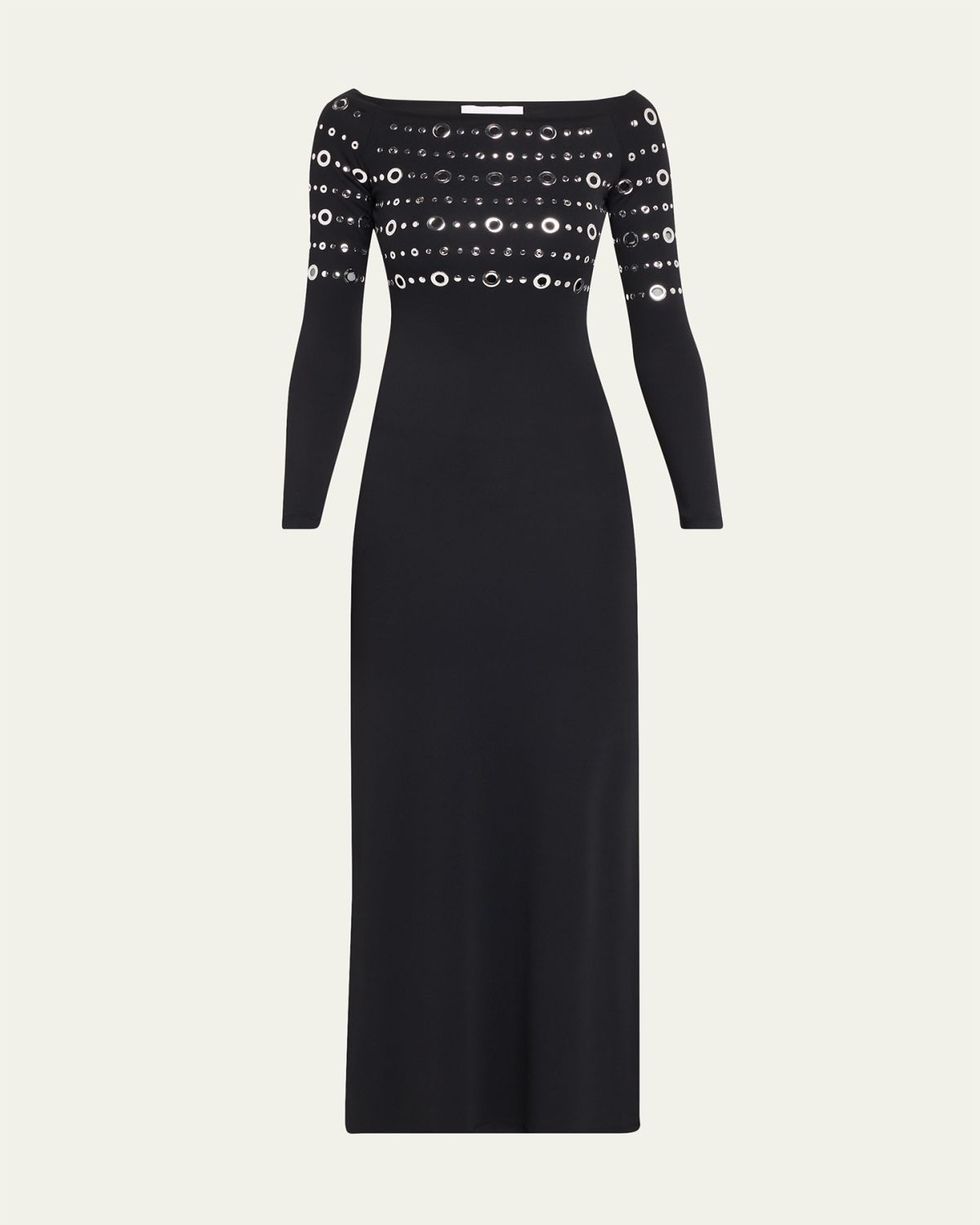 Rabanne Grommet Off-The-Shoulder Long-Sleeve Maxi Dress