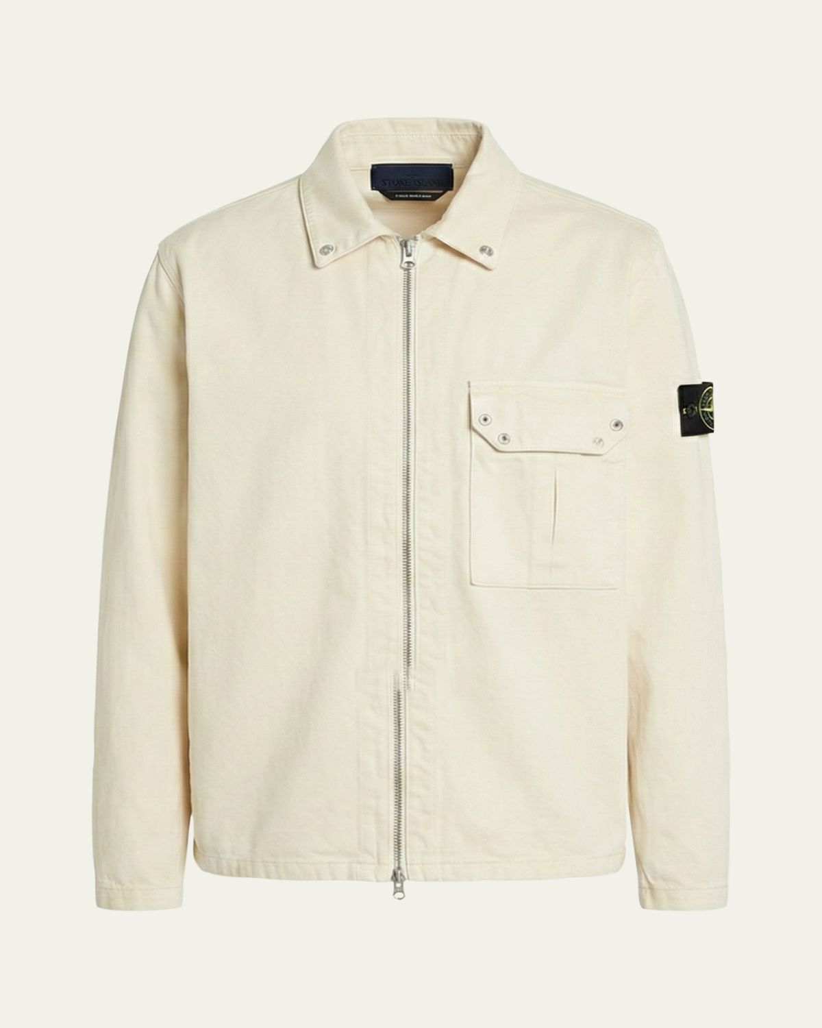 Stone Island Men's White Denim Full-Zip Shirt Jacket