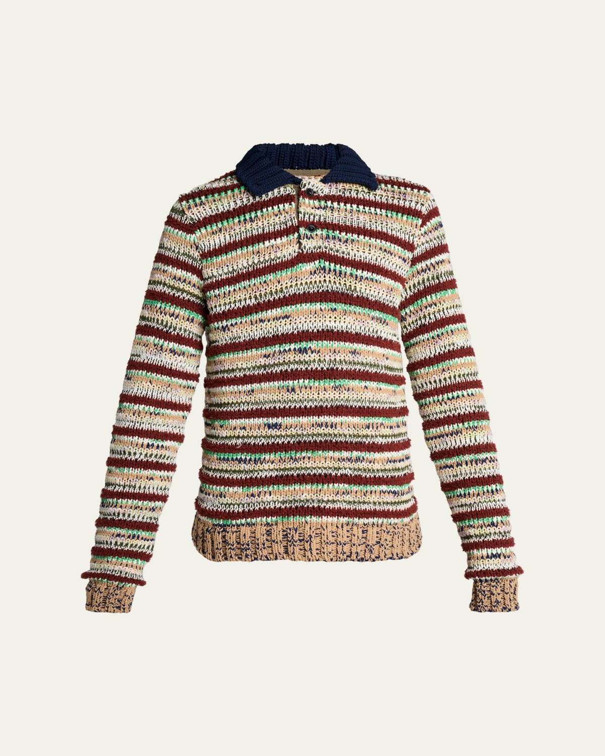 SACAI Men's Striped Knit Polo Sweater