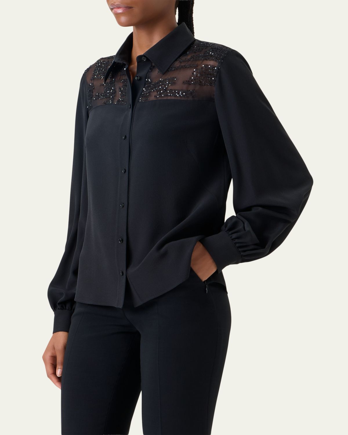 Akris Sequin Embellished Silk Crepe Blouse | Thumbnail 4 Akris Sequin Embellished Silk Crepe Blouse | Thumbnail 4