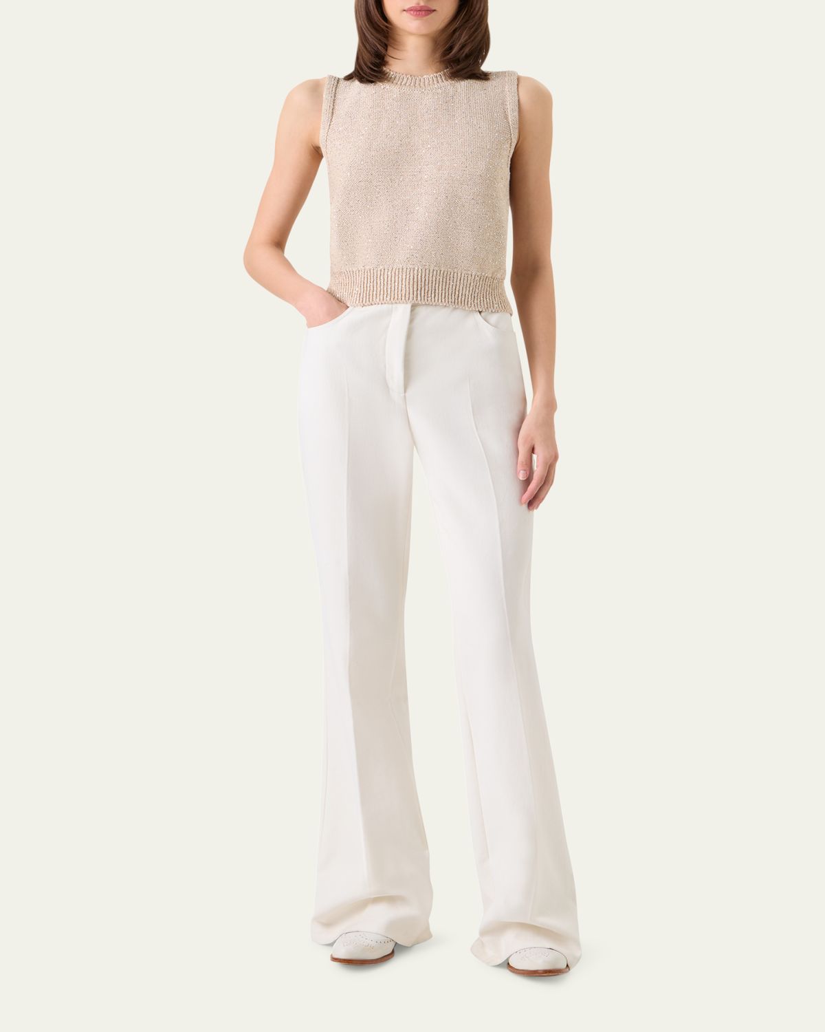 Akris Linen-Cotton Micro Sequin Sleeveless Knit Top | Thumbnail 2 Akris Linen-Cotton Micro Sequin Sleeveless Knit Top | Thumbnail 2