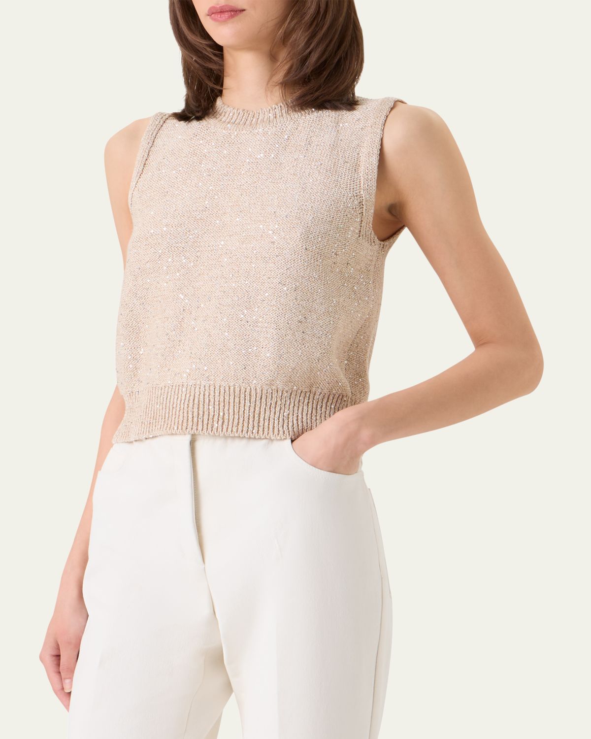 Akris Linen-Cotton Micro Sequin Sleeveless Knit Top | Thumbnail 4 Akris Linen-Cotton Micro Sequin Sleeveless Knit Top | Thumbnail 4