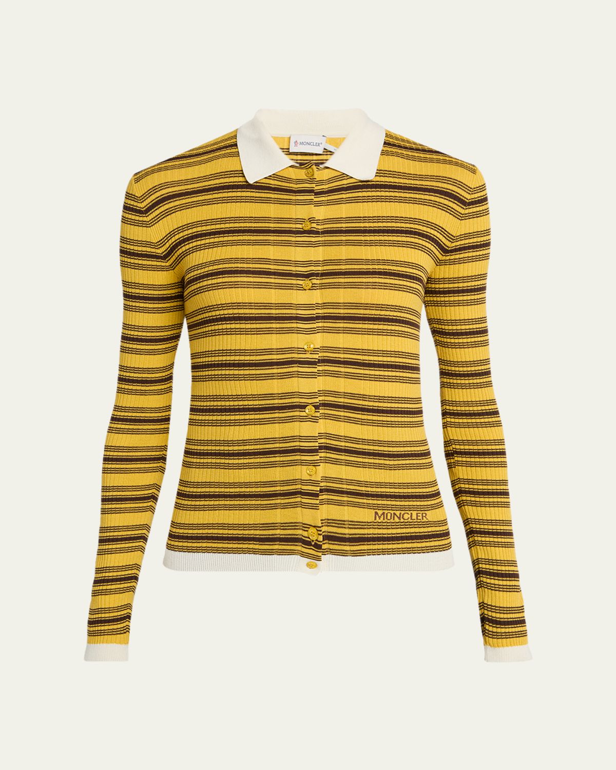 Moncler Stripe Long-Sleeve Polo Cardigan