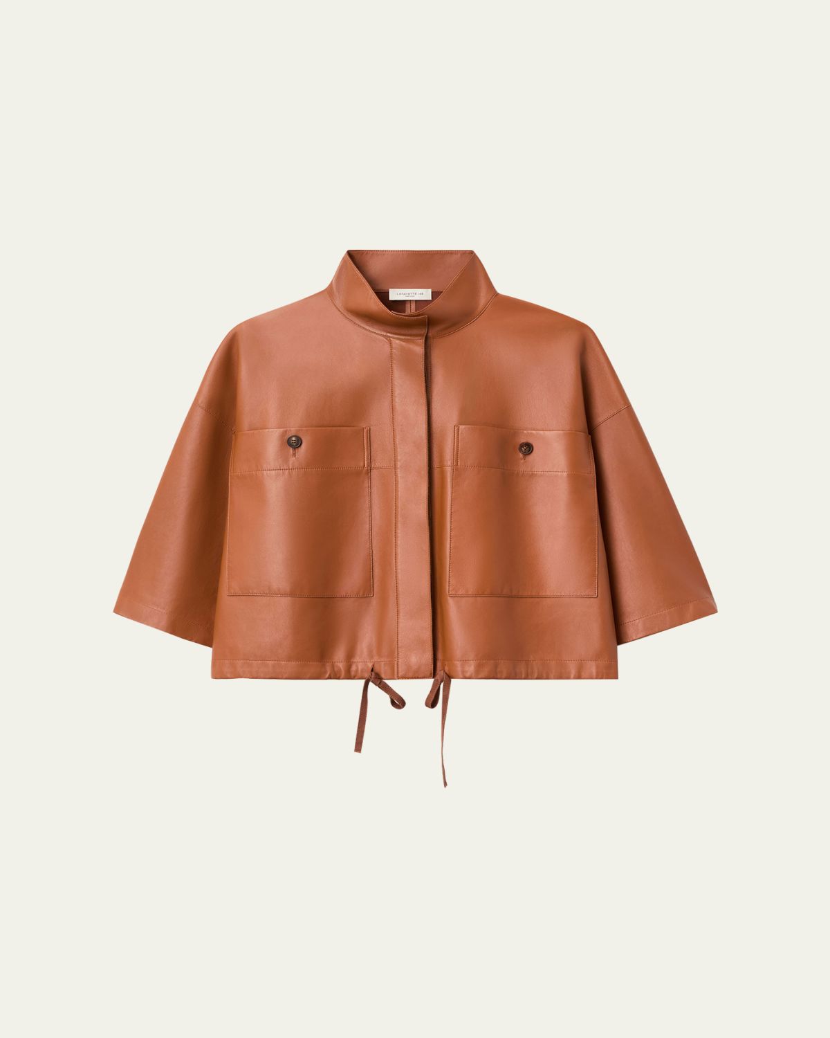 Lafayette 148 New York Oversized Cropped Leather Shirt Jacket