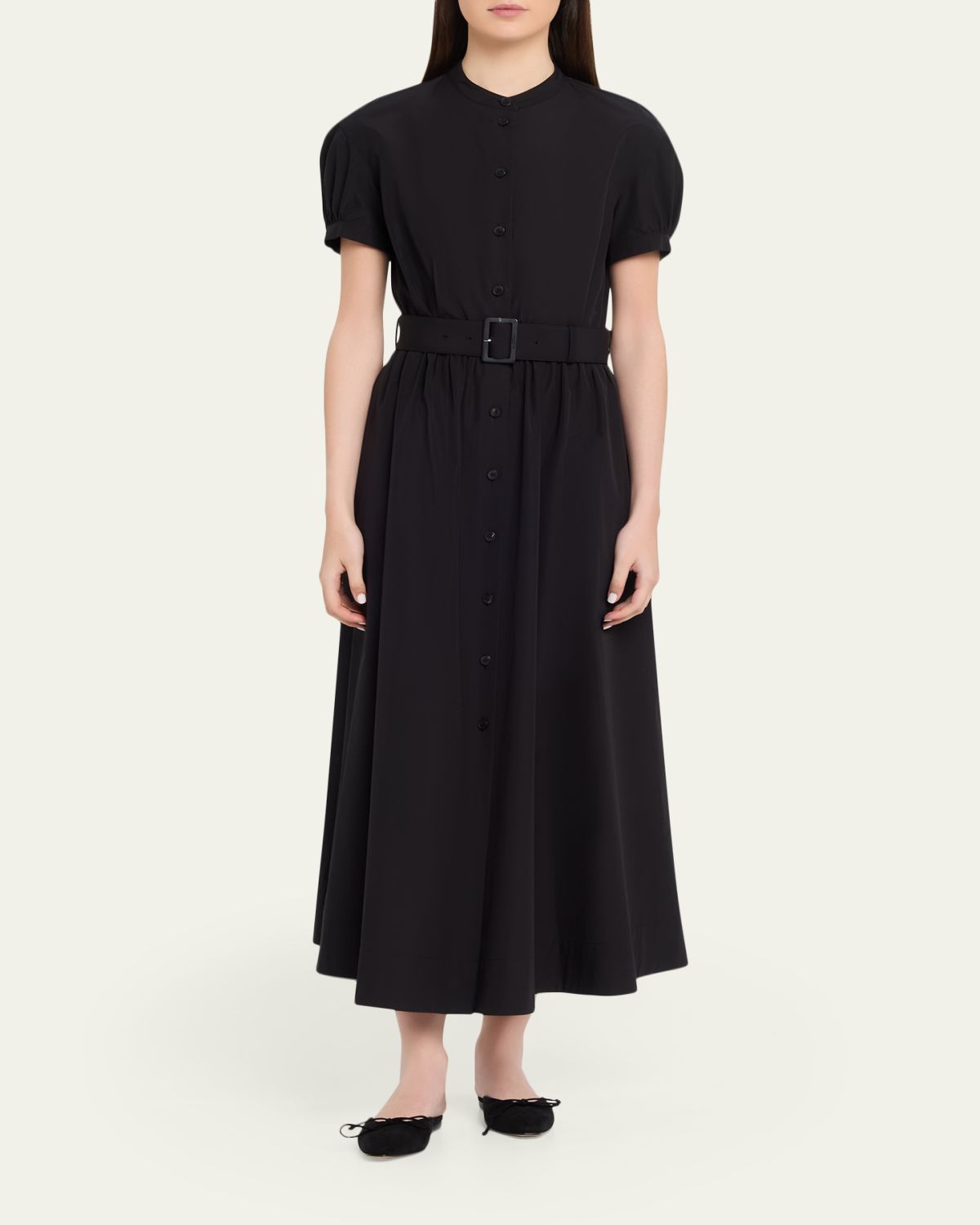 Lafayette 148 New York Puff-Sleeve Organic Cotton Poplin Midi Dress