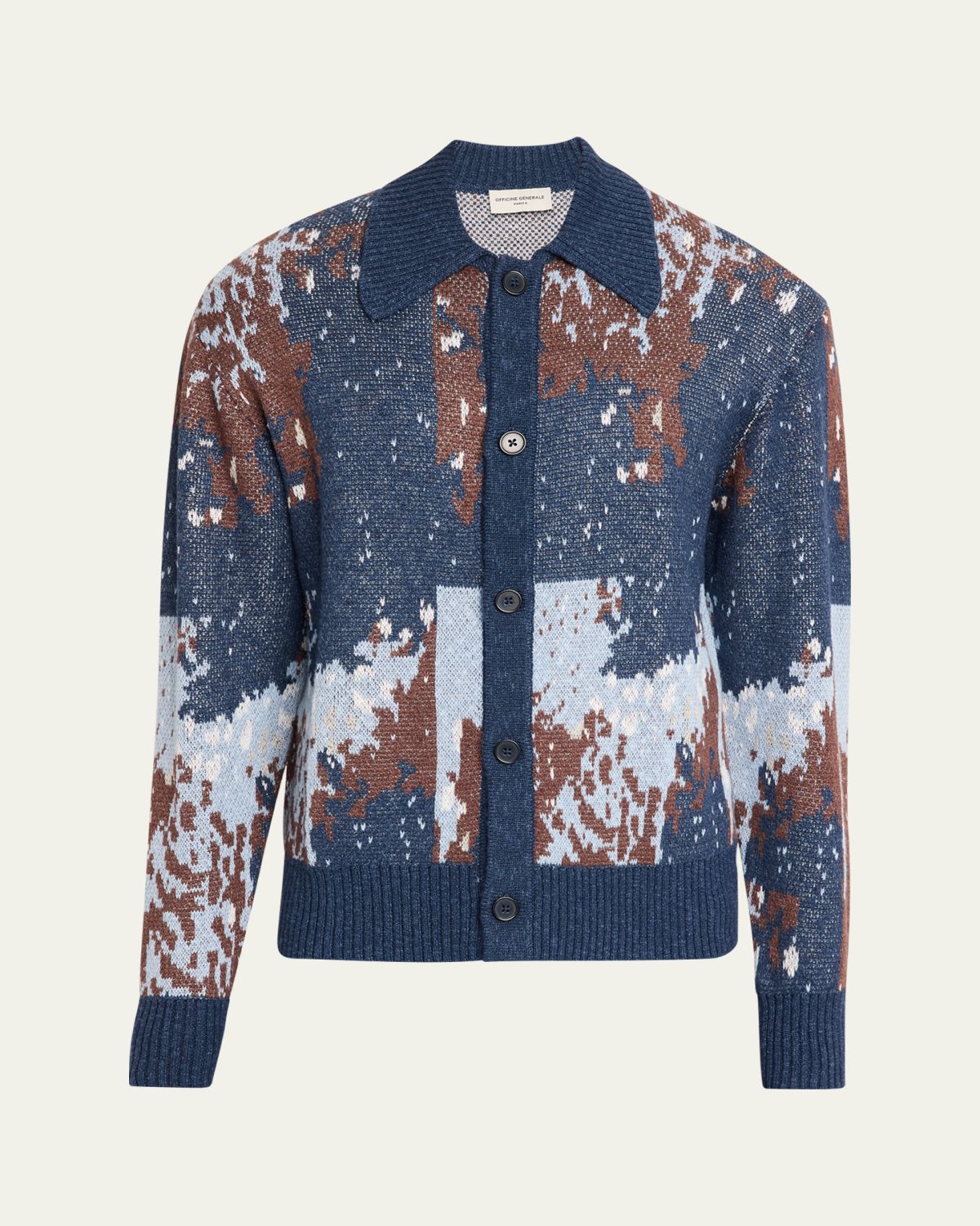 Officine Generale Men's Multicolor Linen Blend Abstract Cardigan
