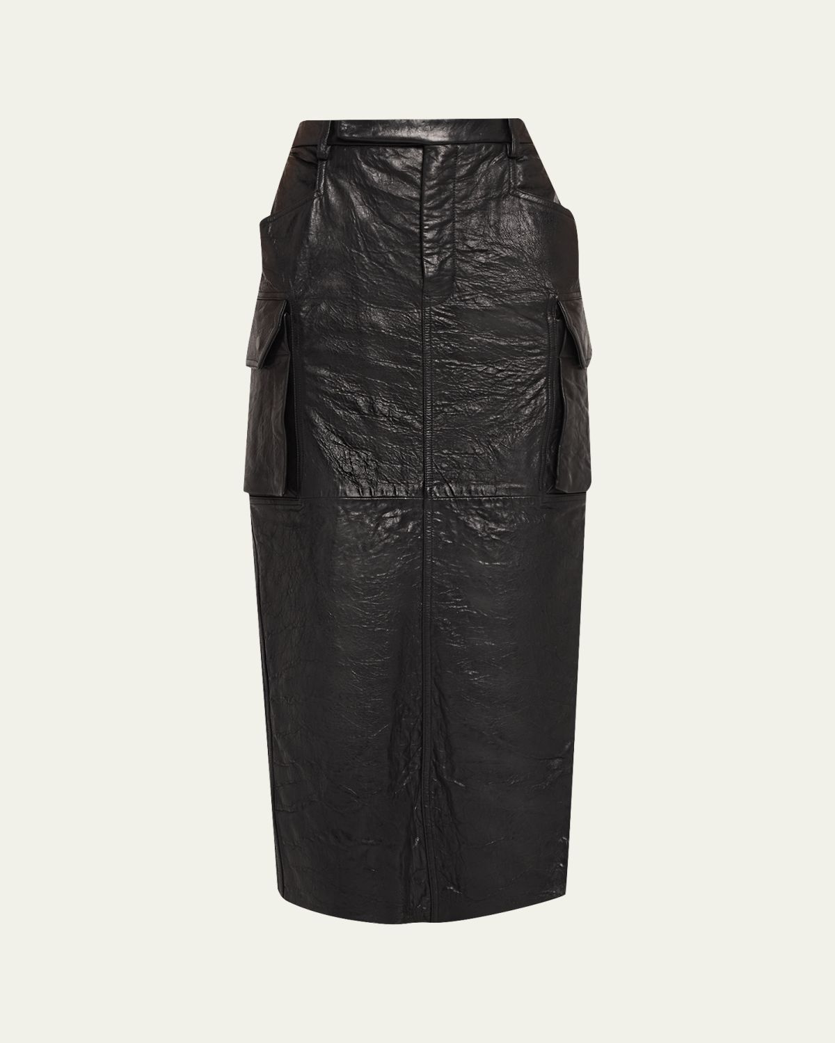 Rick Owens Firbanks Leather Midi Cargo Skirt