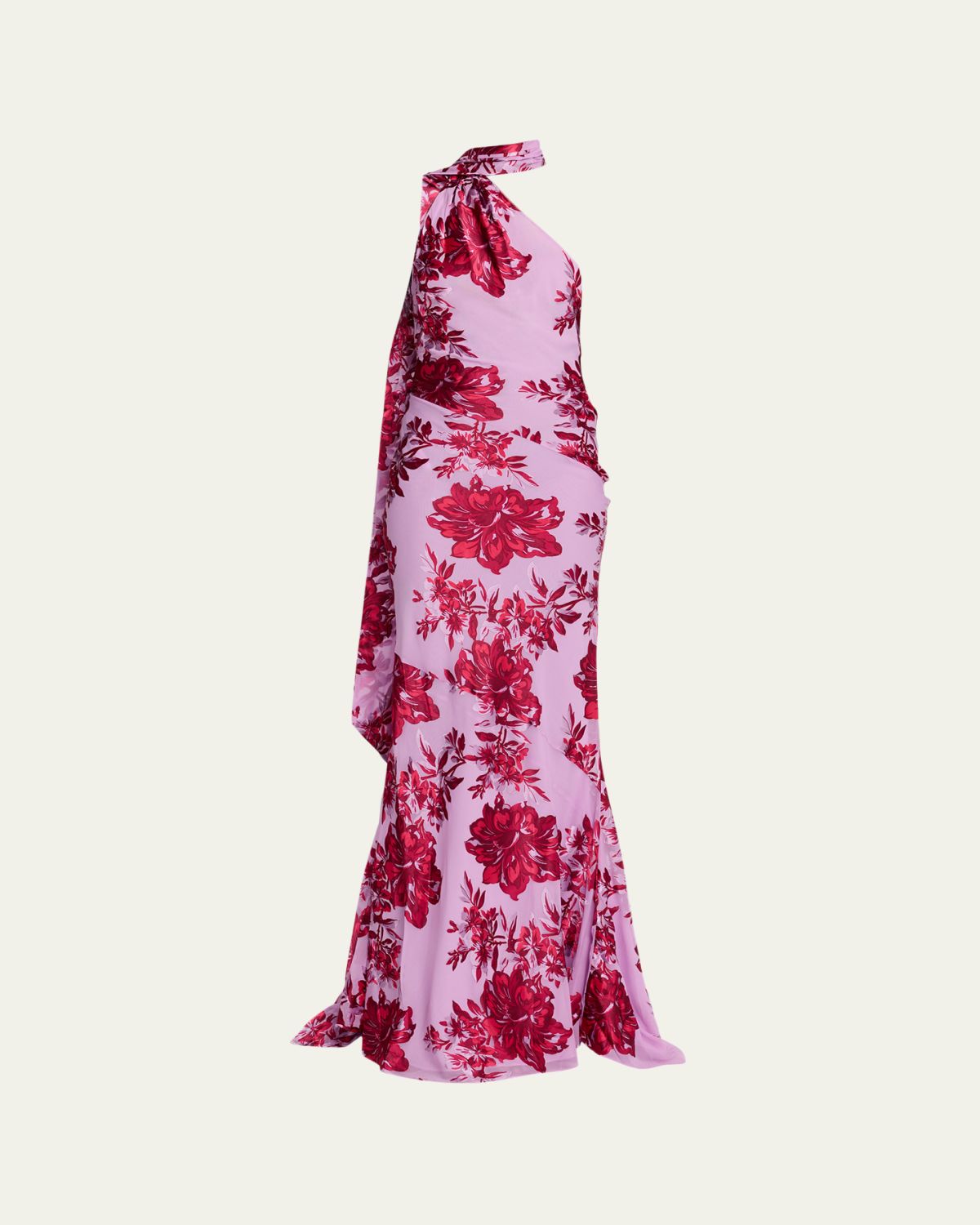 Retrofete Lorenna Floral One-Shoulder Scarf Gown
