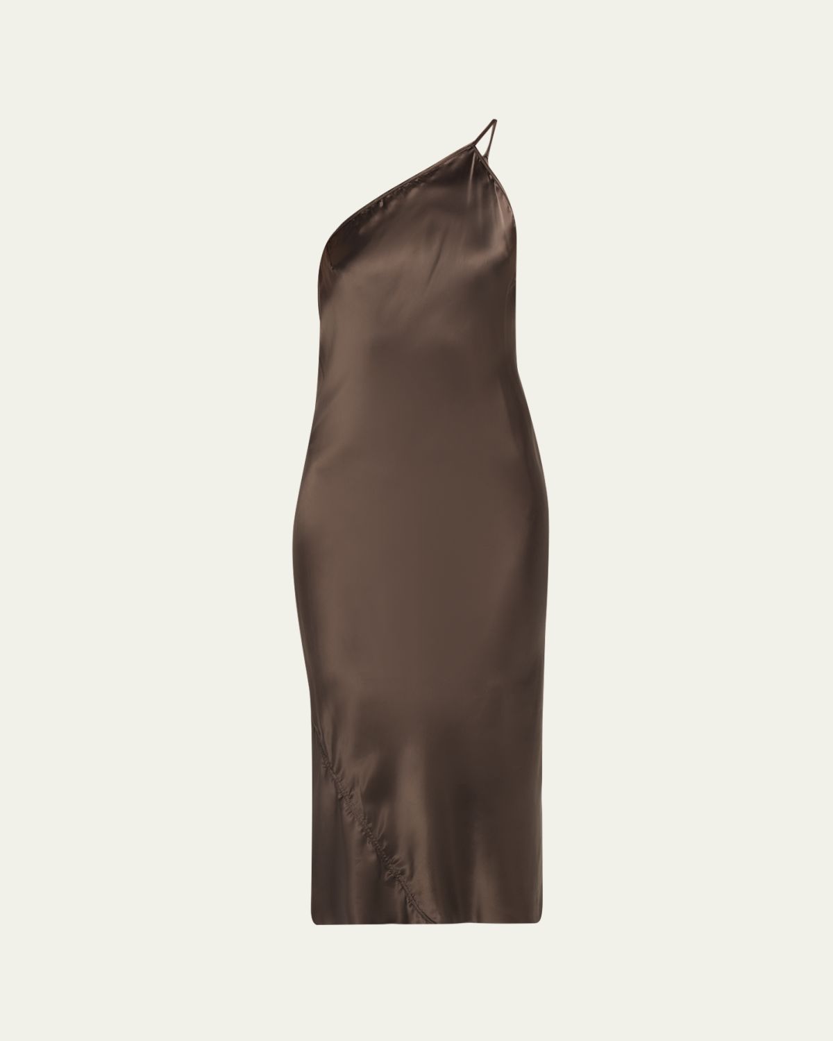 Rick Owens One-Shoulder Satin Midi Slip Dress