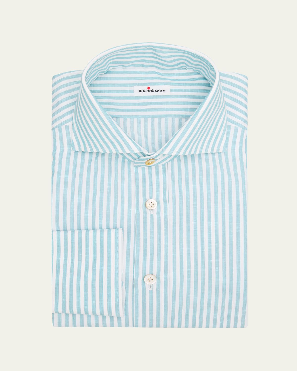 Kiton Men's Candy Stripe Cotton and Linen Dress Shirt