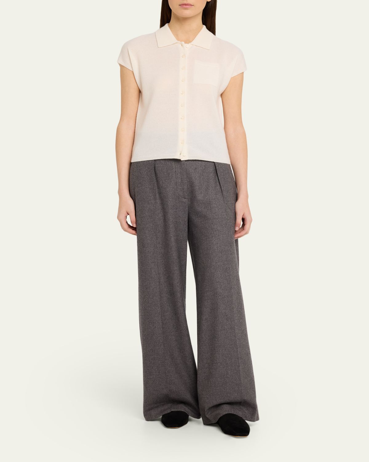 Vince Short-Sleeve Cashmere-Blend Polo Sweater | Thumbnail 2