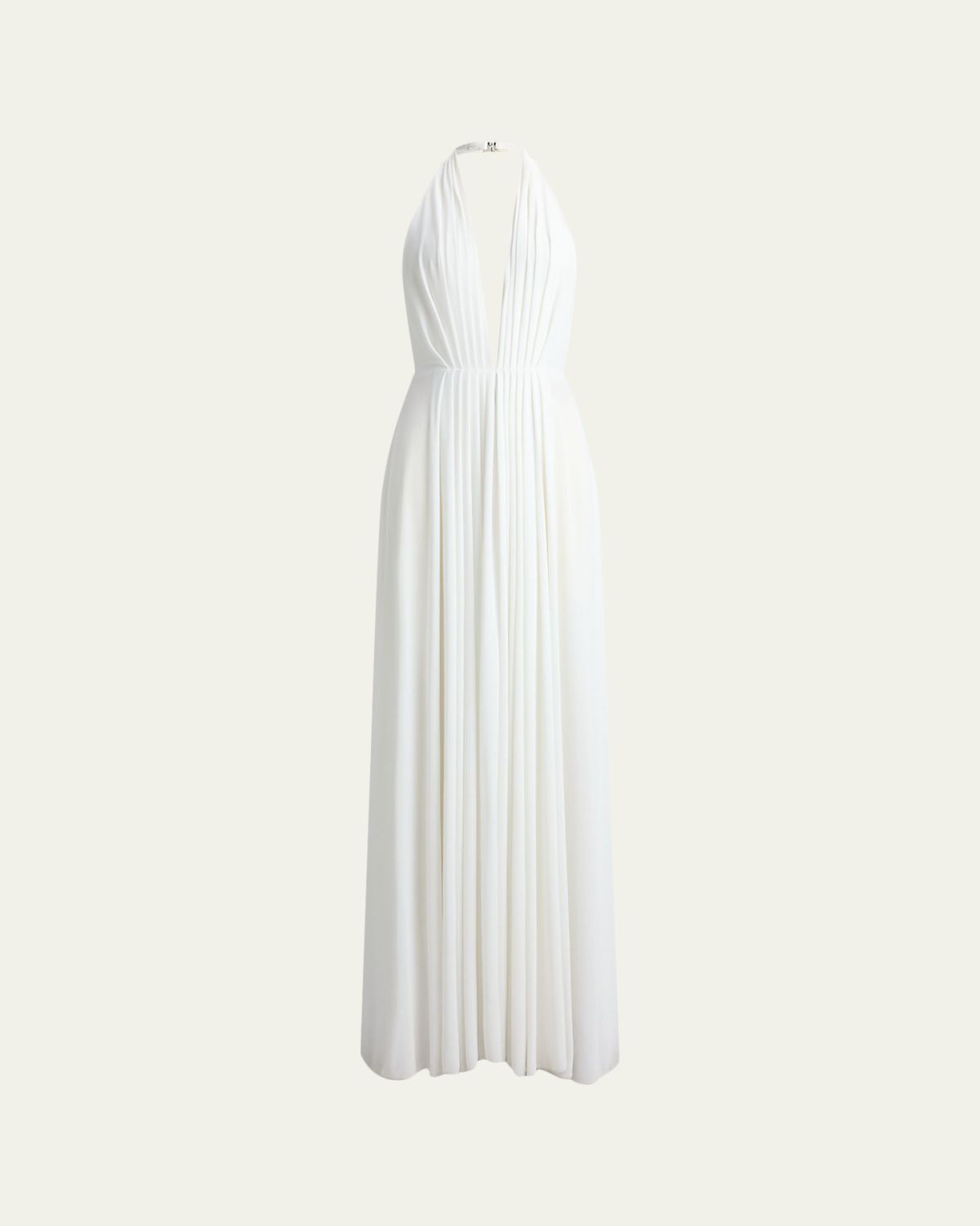 Ralph Lauren Sleeveless Pleated Plunging Halter Gown - Women's Clothing