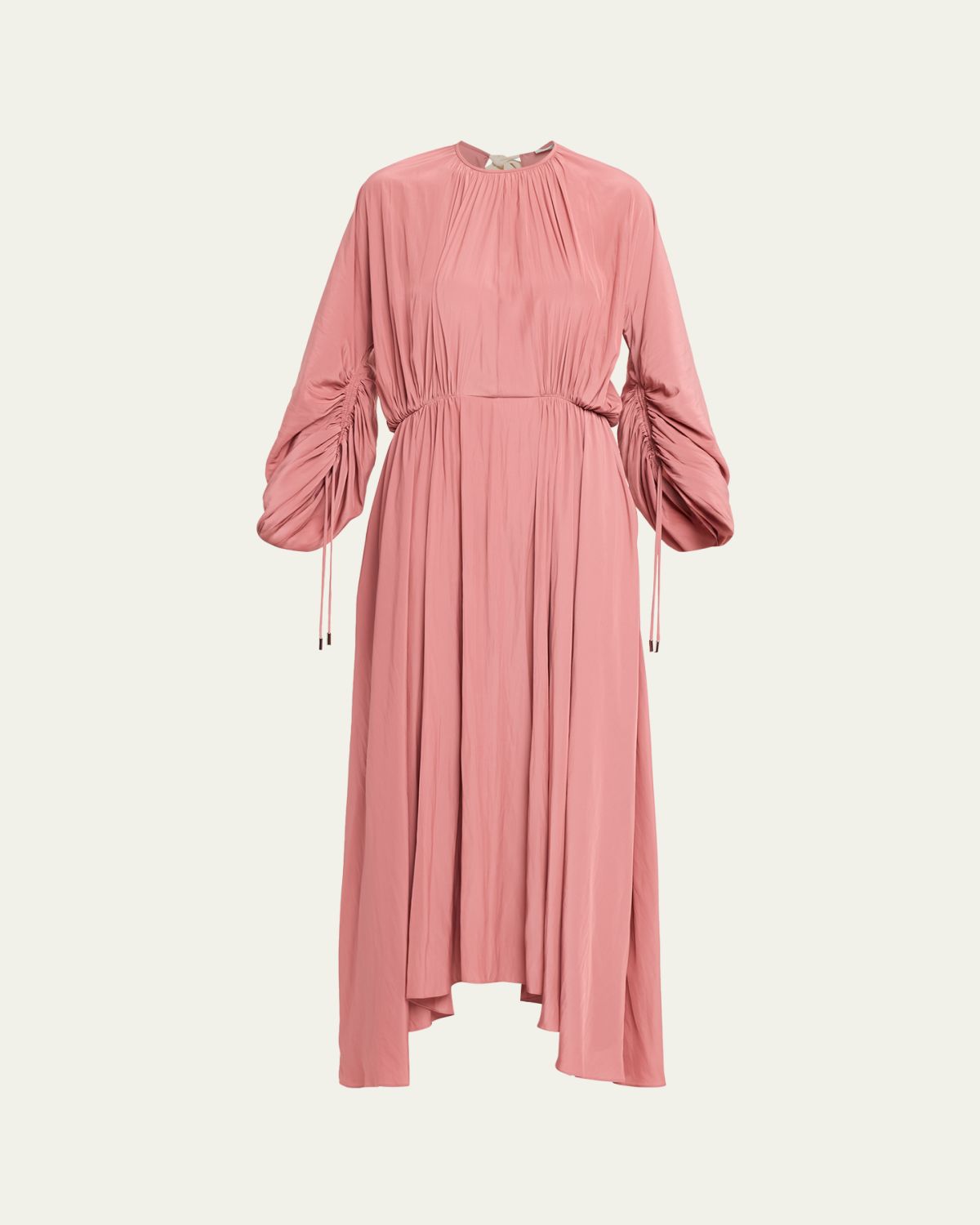Lanvin Gathered Charmeuse Long-Sleeve Maxi Dress