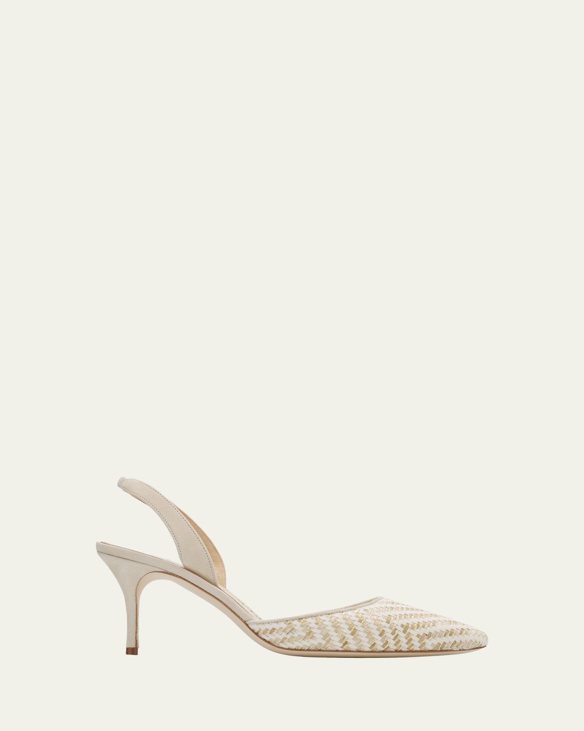 Manolo Blahnik 50mm Carolyne Woven Kitten-Heel Halter Pumps