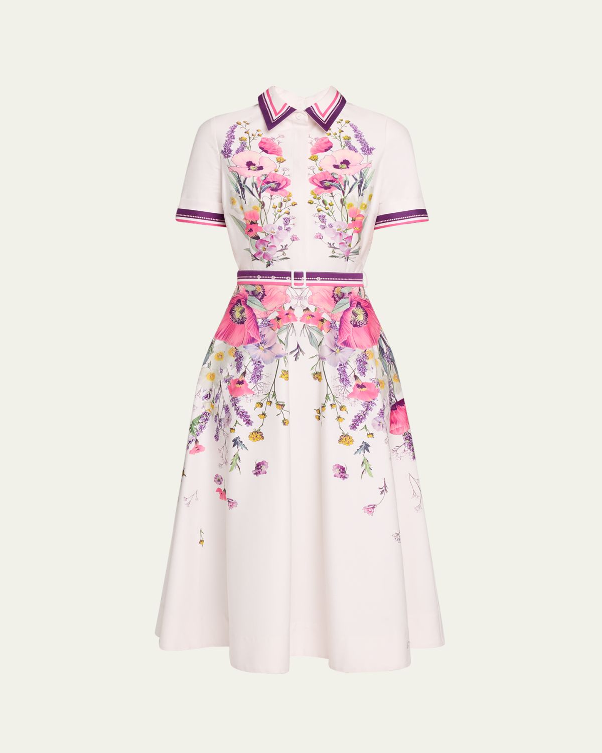 Rickie Freeman for Teri Jon Belted Floral-Print Cotton Midi Shirtdress