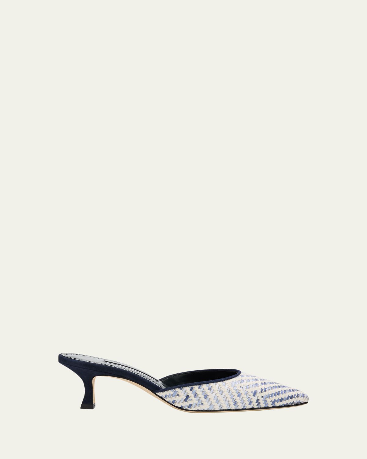 Manolo Blahnik Carolyne Metallic Woven Kitten-Heel Mules