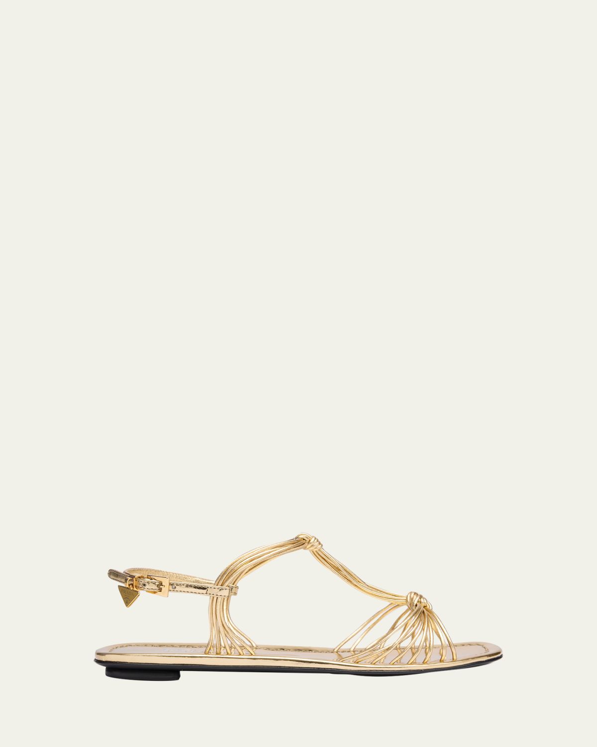Prada Knotted Metallic Leather Flat Sandals