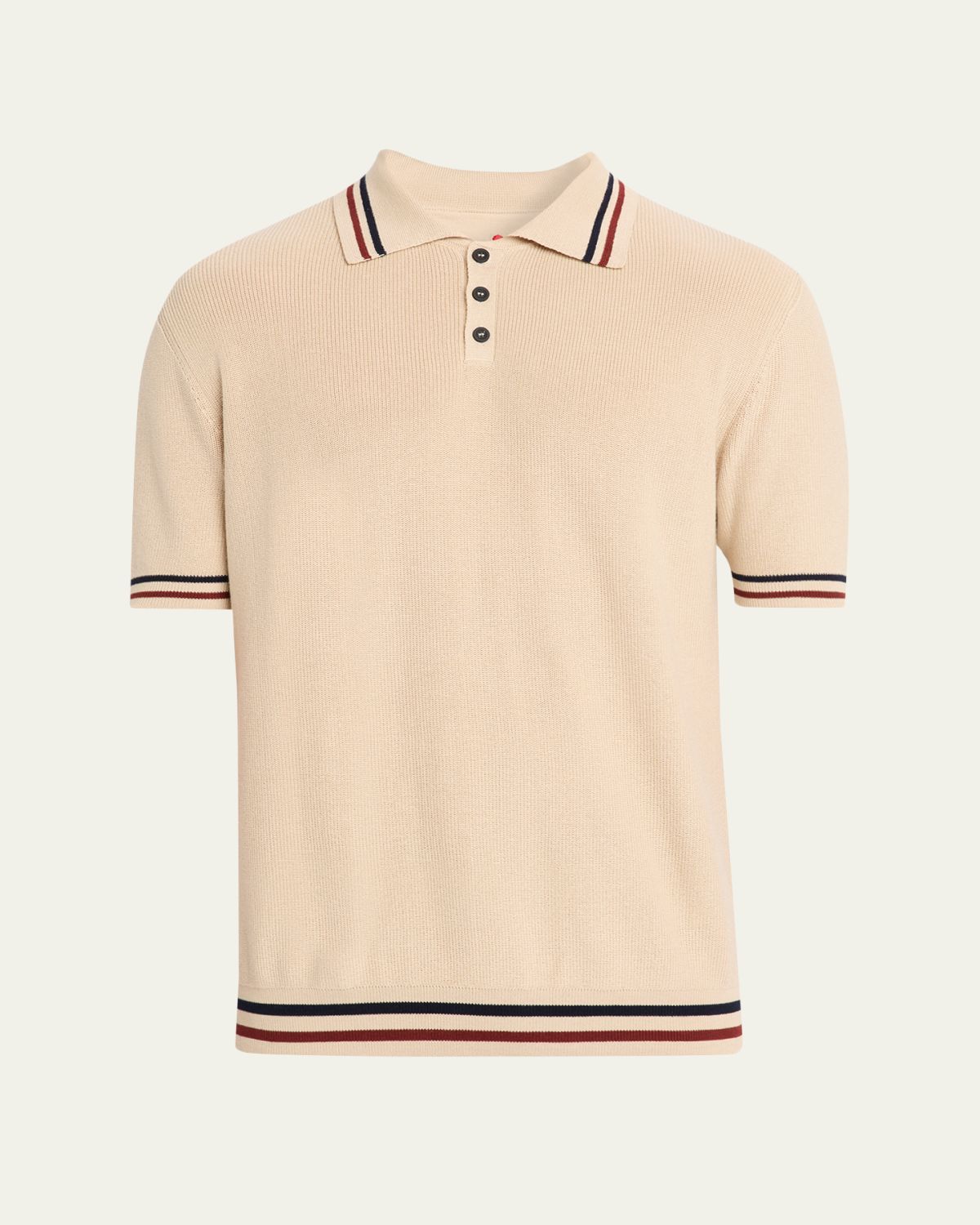 Kiton Men's Double-Stripe Trim Cotton Knit Polo Shirt