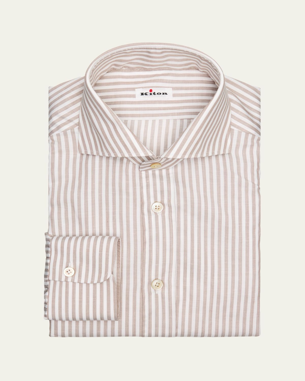 Kiton Men's Candy Stripe Cotton and Linen Dress Shirt