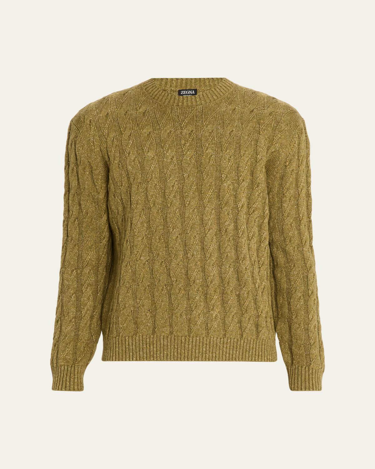 ZEGNA Men 's Cable-Knit Melange Cashmere-Blend Crewneck Sweater