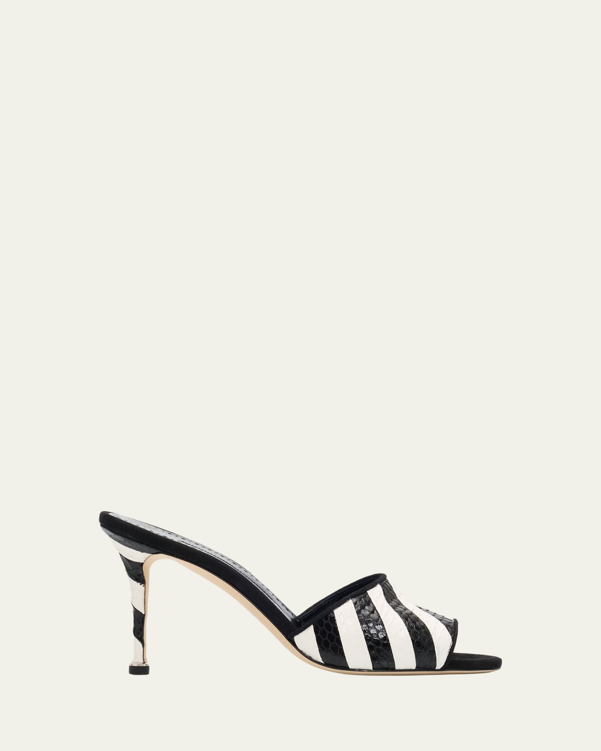 Manolo Blahnik 90mm Larache Striped Embossed Leather Mule Sandals