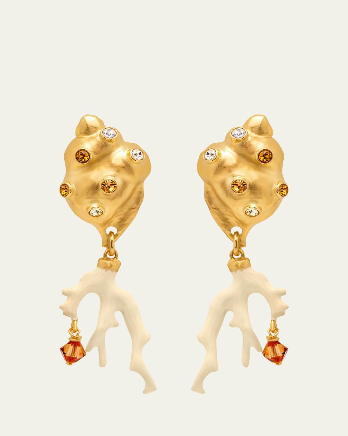 Oscar de la Renta Seashell and Coral Clip-On Earrings