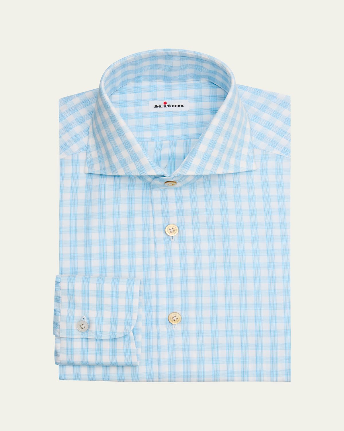 Kiton Men's Cotton Plaid Dress Shirt with Mother-Of-Pearl Buttons