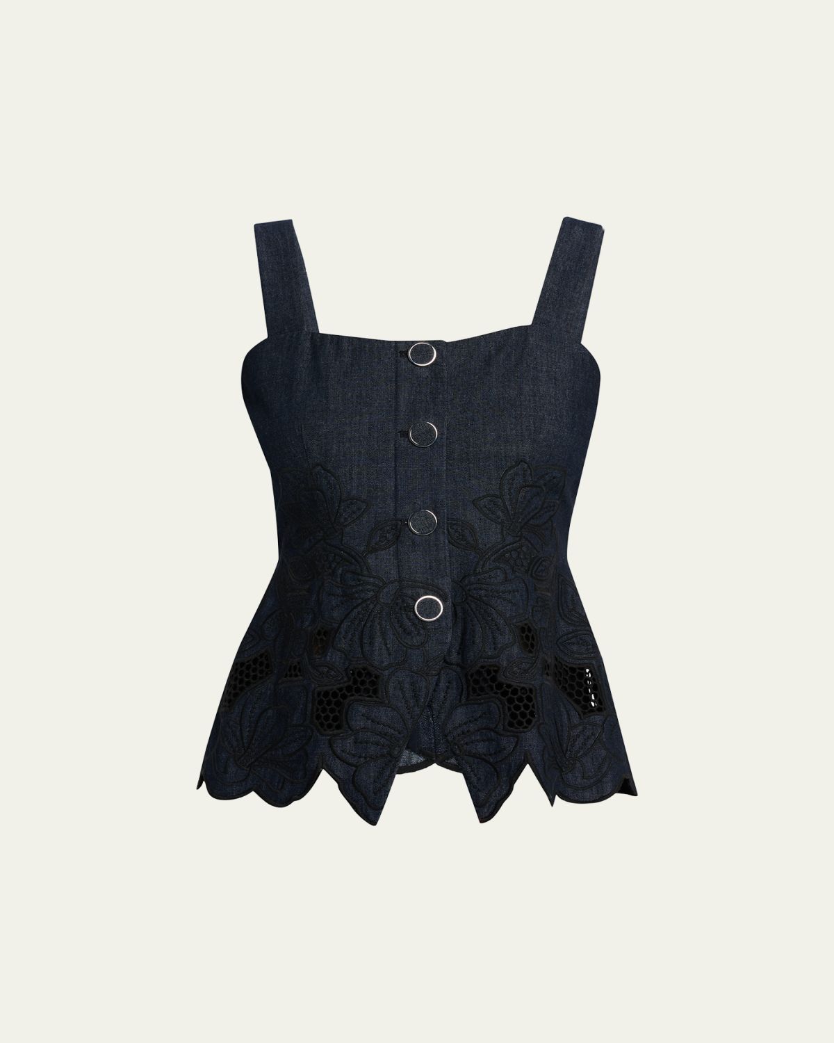 Veronica Beard Mirielle Embroidered Denim Top