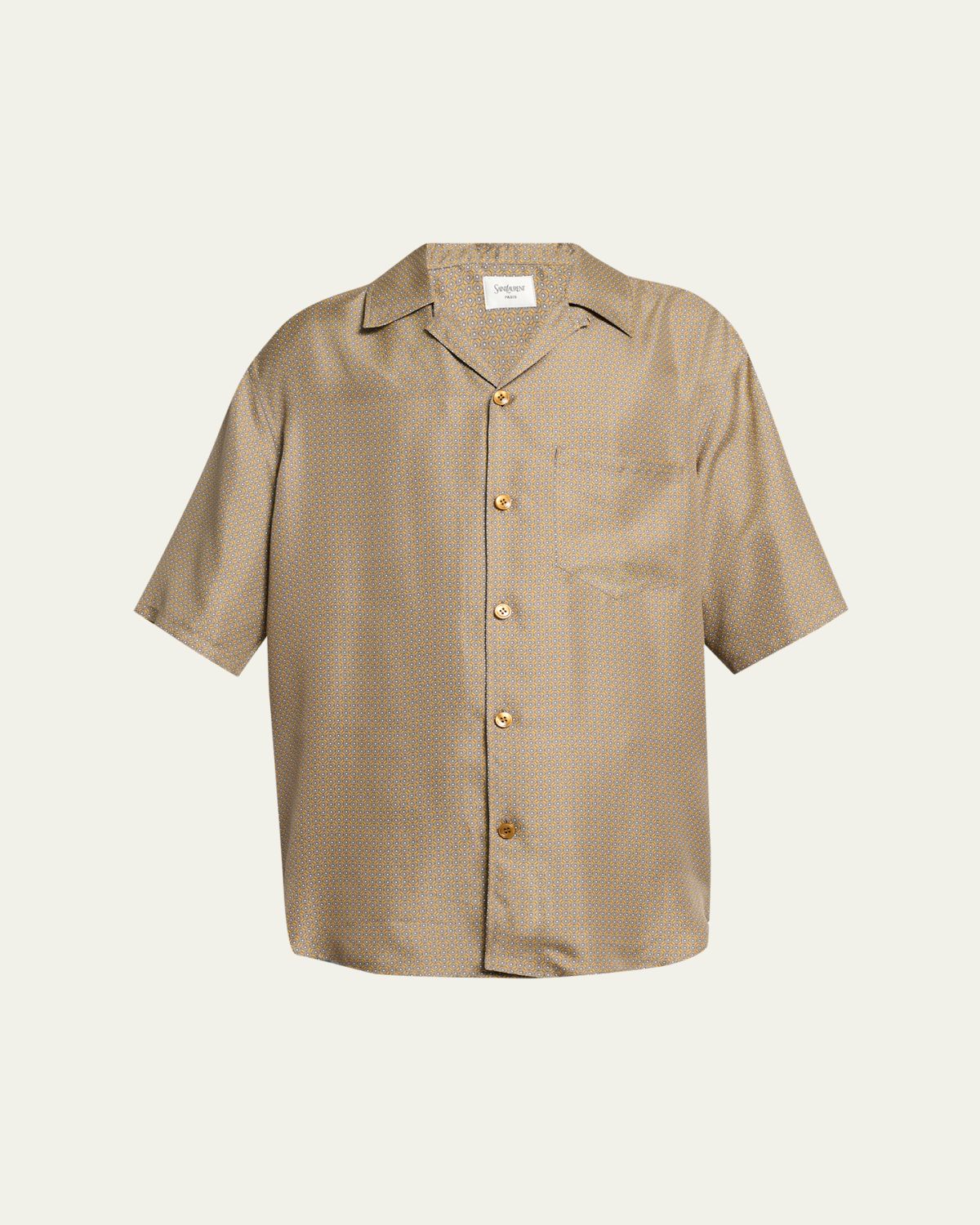 Saint Laurent Men 's Silk Micro-Geometric Short-Sleeve Shirt