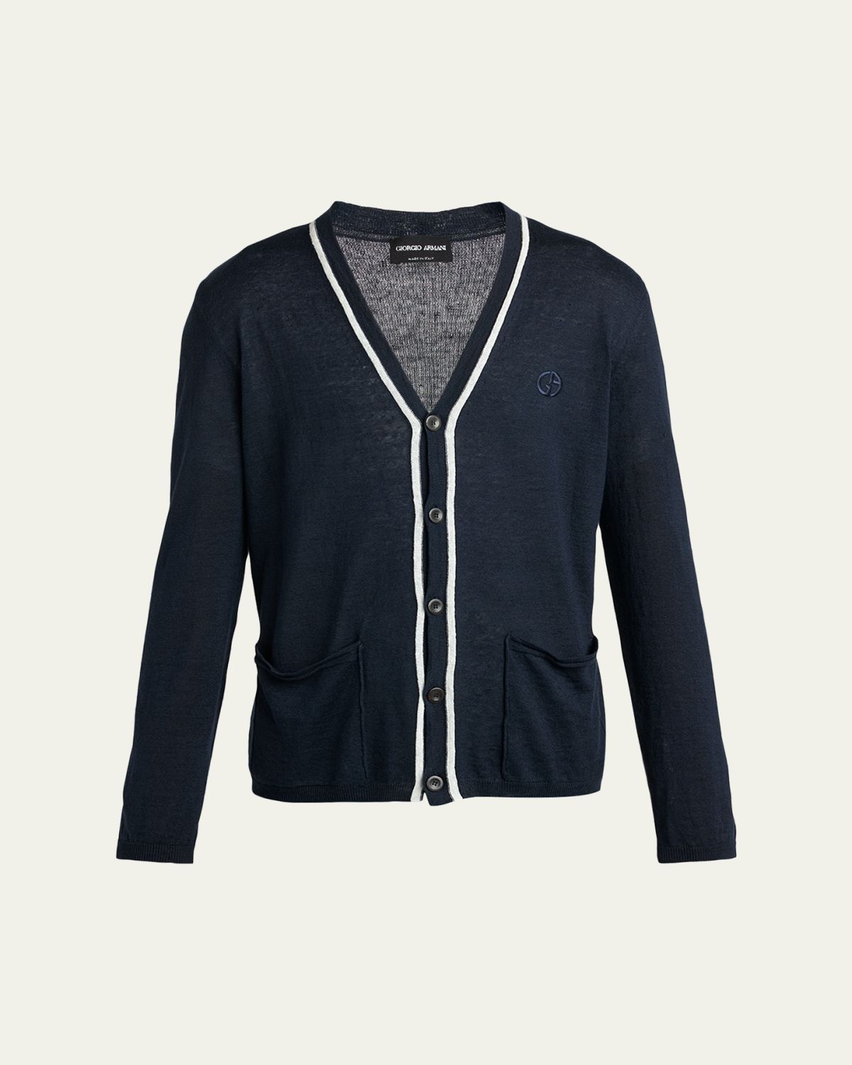 Giorgio Armani Men's Linen and Silk Tipped Cardigan
