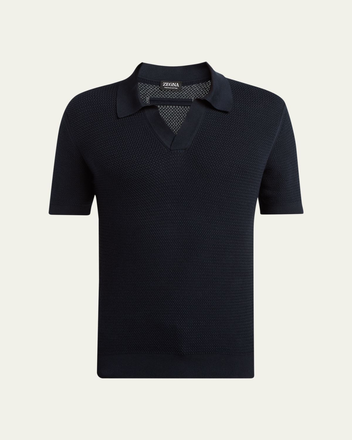 ZEGNA Men's Premium Cotton Knit Johnny Collar Polo Shirt