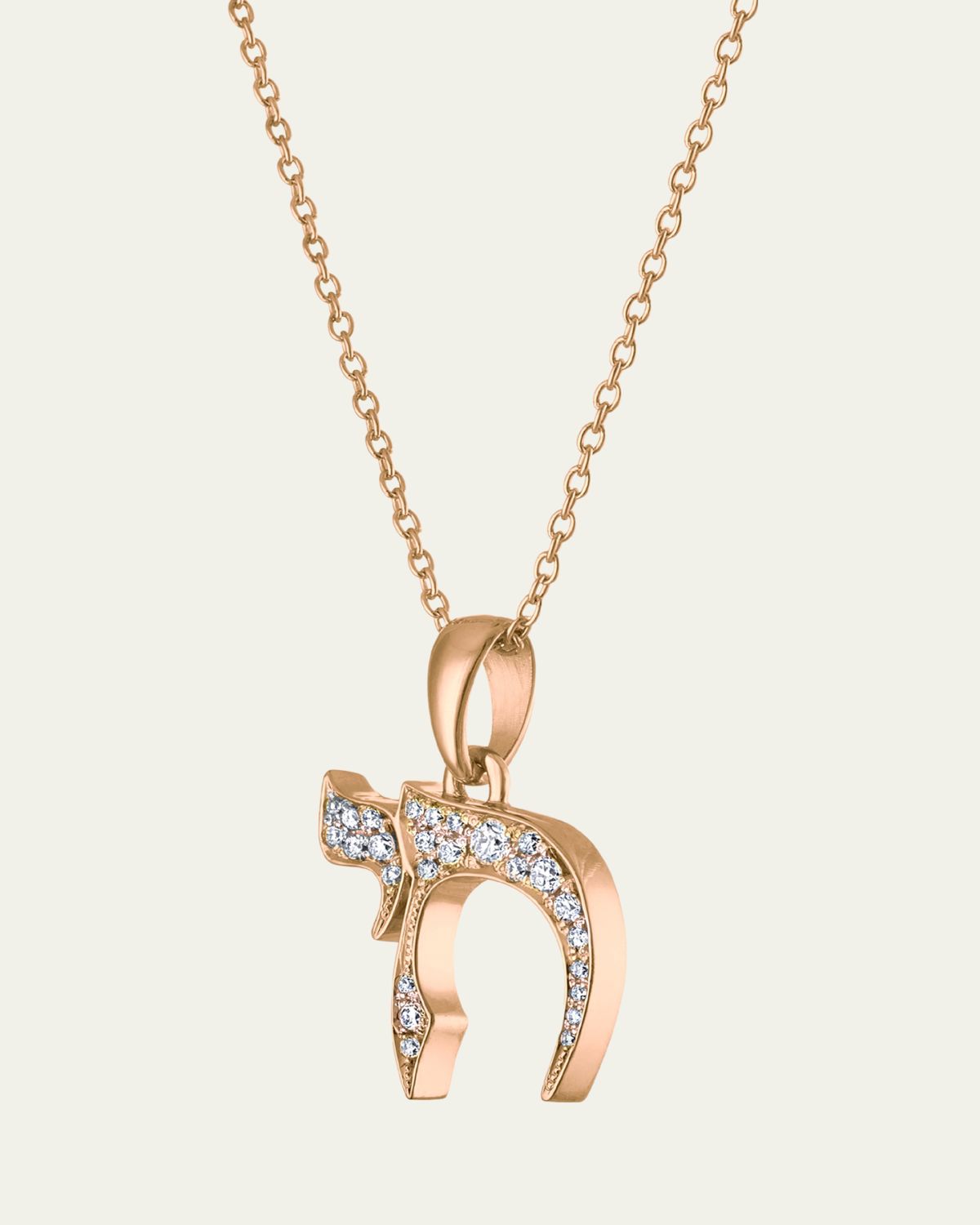 Procaccia Jewelry 18K Rose Gold Diamond Pave Chai Necklace