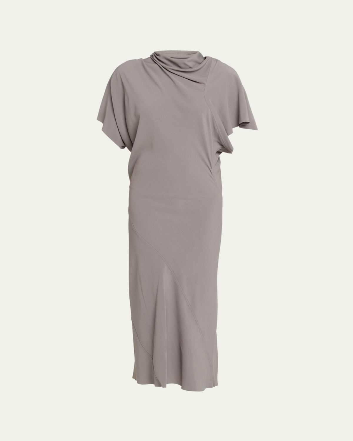 Rick Owens Cowl-Neck Short-Sleeve Silk Midi Dress