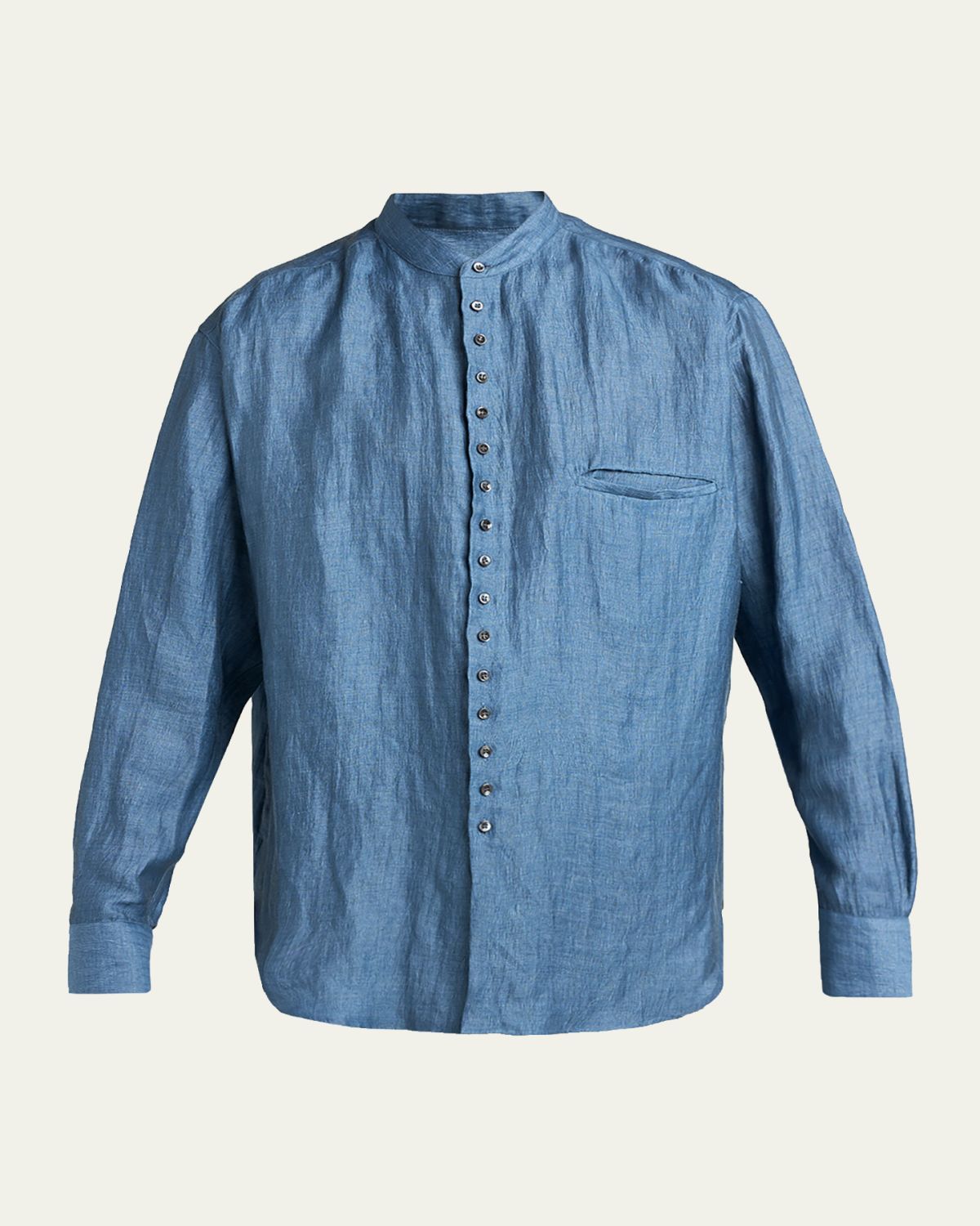 Giorgio Armani Men 's Linen and Nylon Band Collar Button-Down Shirt