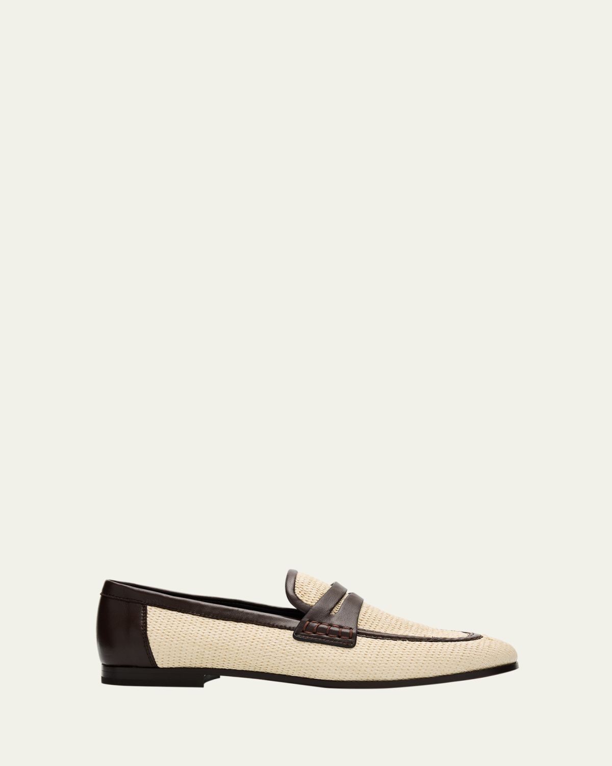 Brunello Cucinelli Micro Raffia and Leather Penny Loafers