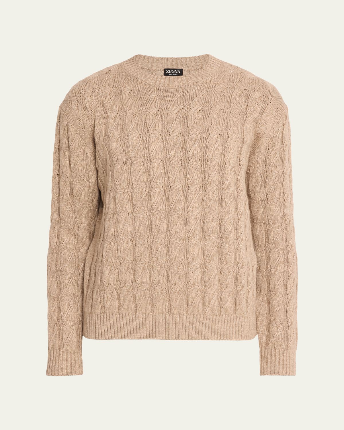 ZEGNA Men 's Beige Melange Cable-Knit Crewneck Sweater