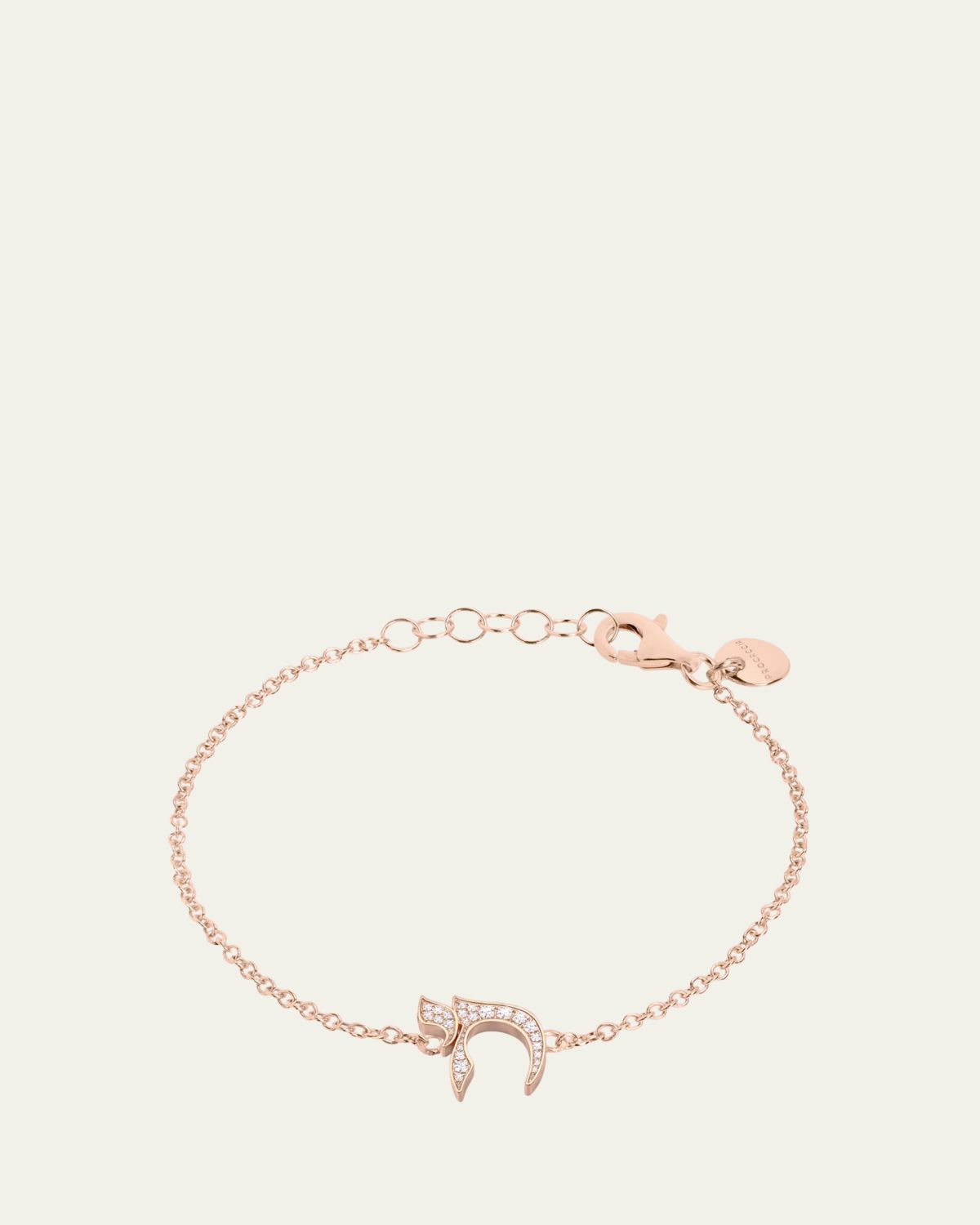 Procaccia Jewelry 18K Rose Gold Diamond Pave Chai Bracelet