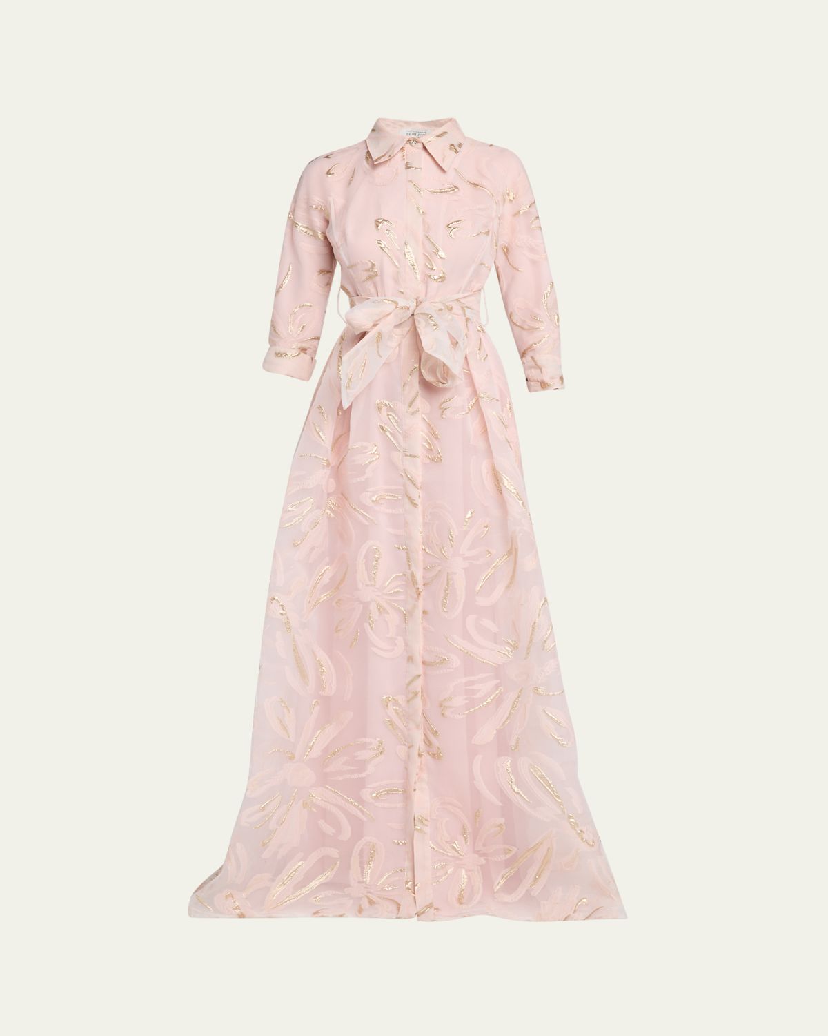 Rickie Freeman for Teri Jon Metallic Organza Jacquard Shirt Gown