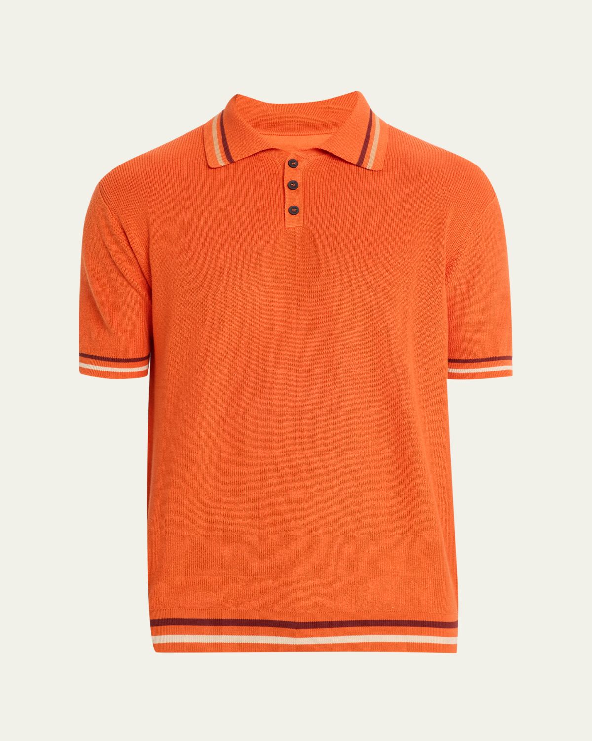 Kiton Men's Double-Stripe Trim Knit Polo Shirt