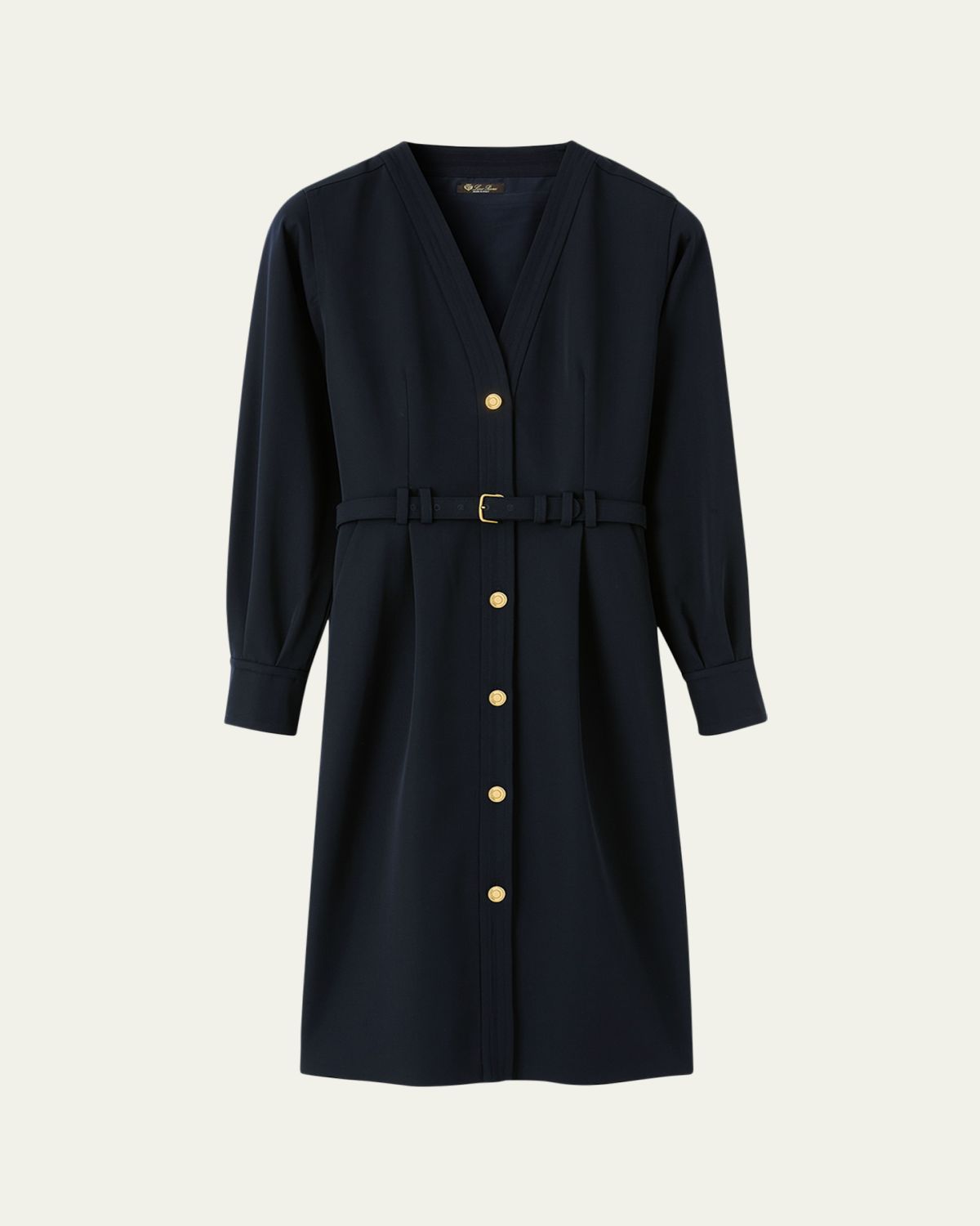 Loro Piana Gladys Button-Front Belted Wool Crepe Dress