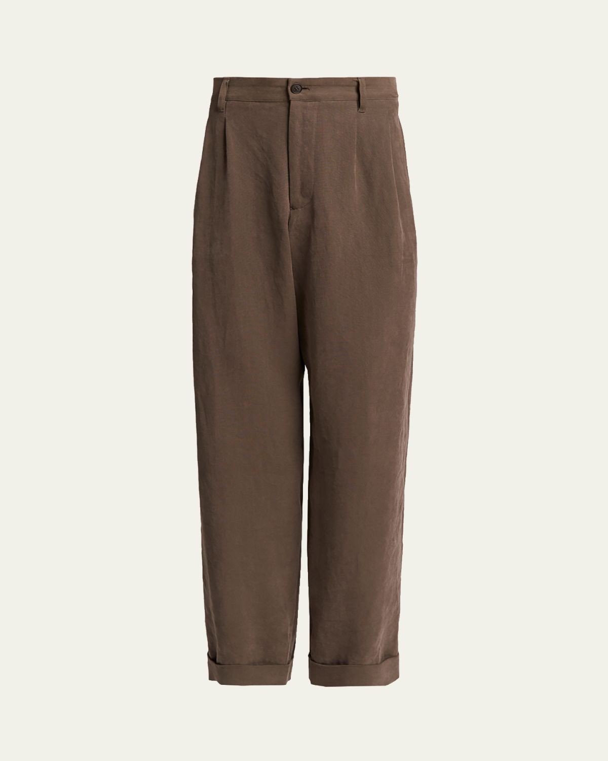 Giorgio Armani Men 's Hemp Pleated Wide-Leg Pants