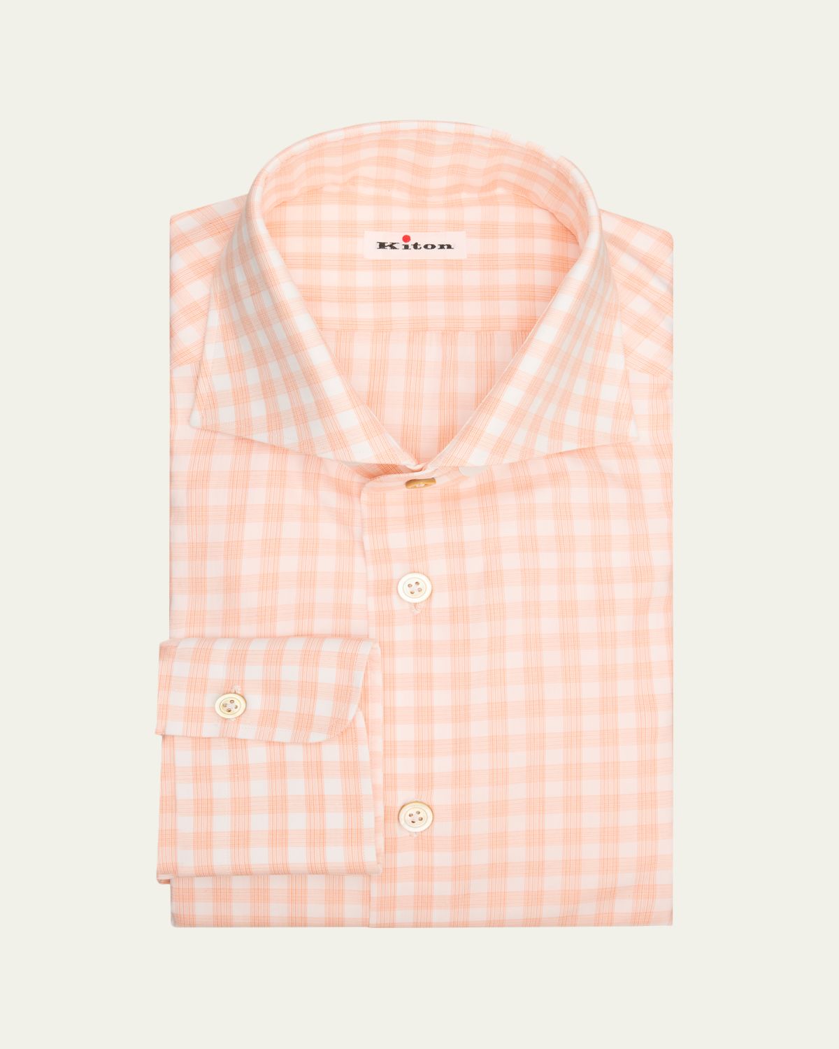 Kiton Men's Tonal Check Cotton Dress Shirt with Mother-of-Pearl Buttons