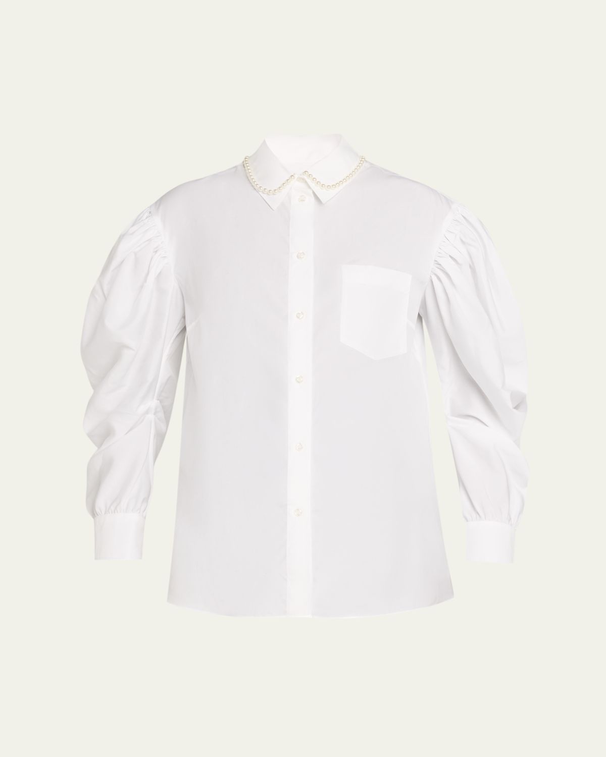 Simone Rocha Pearly-Collar Draped-Sleeve Cotton Button-Down Shirt