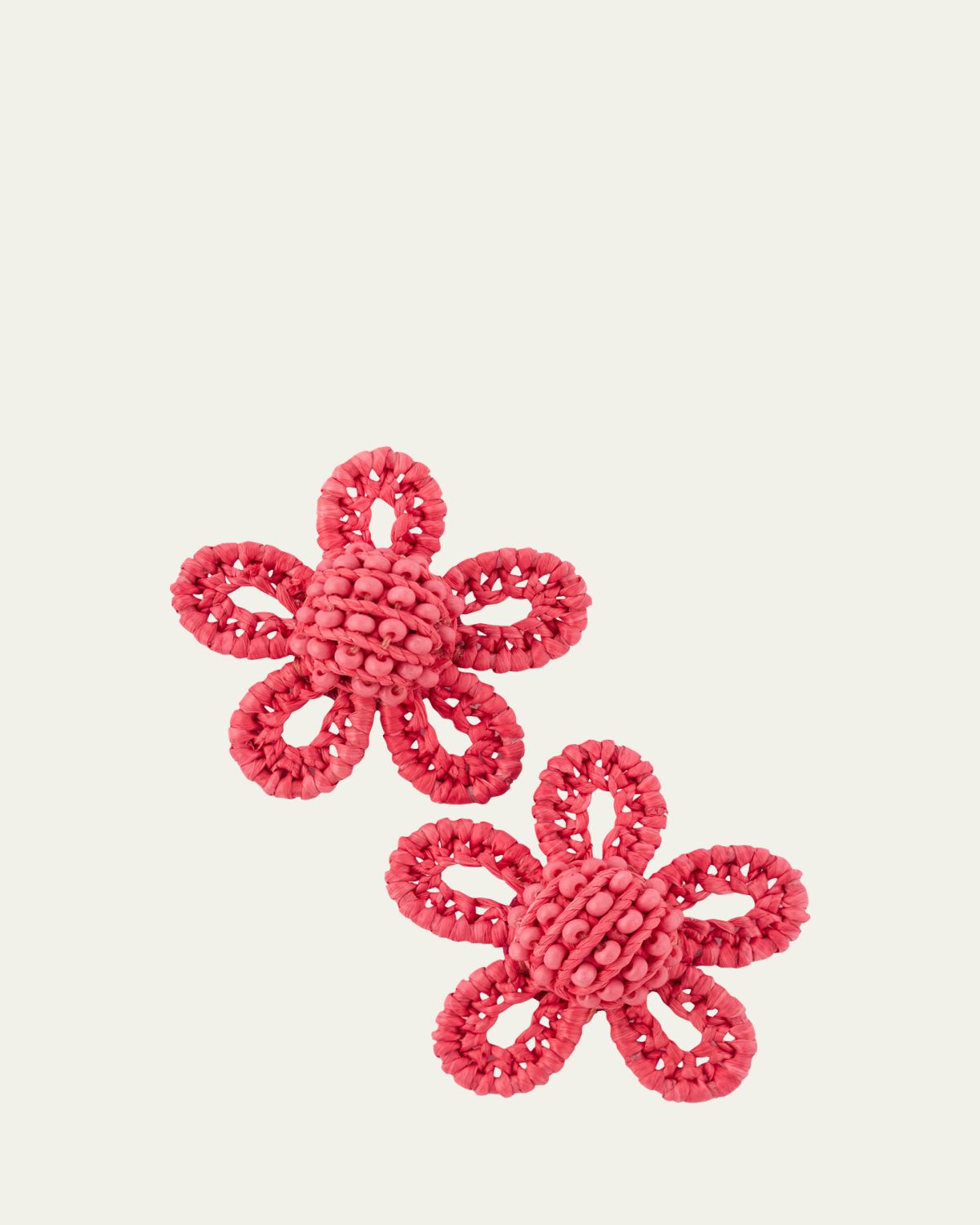 Oscar de la Renta Small Woven Raffia Flower Earrings