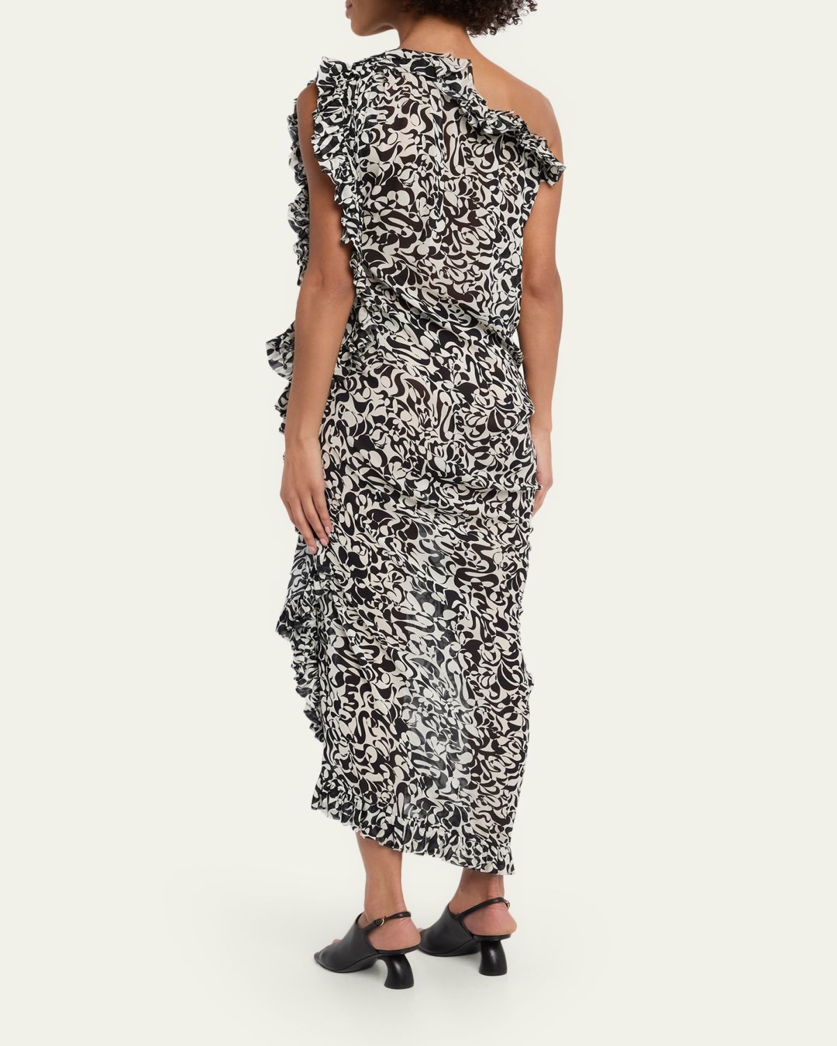 Dries Van Noten Dina One-Shoulder Abstract-Print Ruffle Midi Dress | Thumbnail 3 Dries Van Noten Dina One-Shoulder Abstract-Print Ruffle Midi Dress | Thumbnail 3