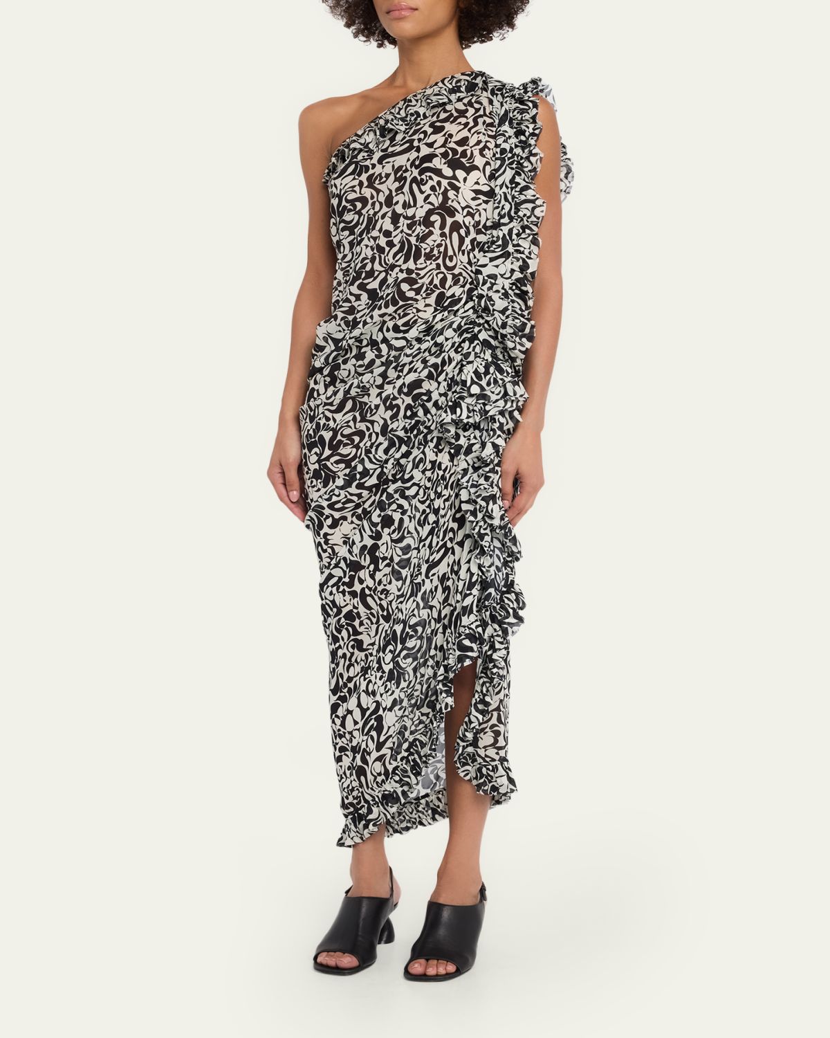 Dries Van Noten Dina One-Shoulder Abstract-Print Ruffle Midi Dress | Thumbnail 4 Dries Van Noten Dina One-Shoulder Abstract-Print Ruffle Midi Dress | Thumbnail 4