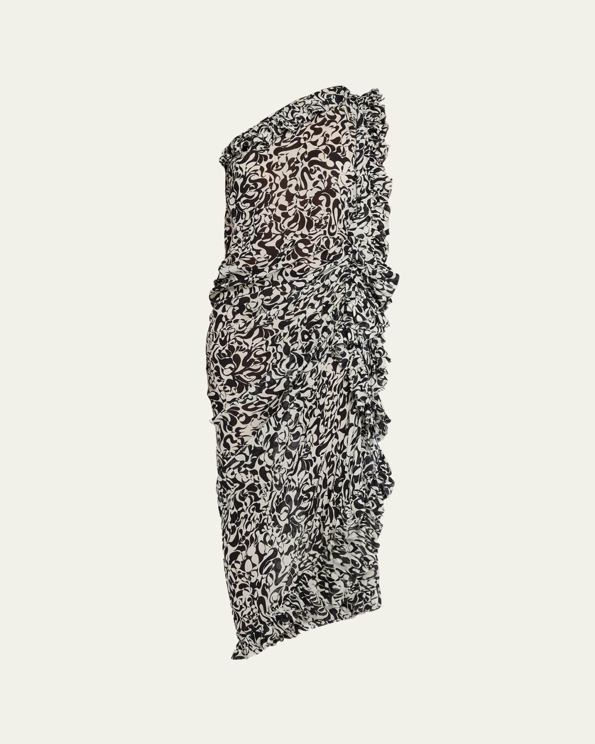 Dries Van Noten Dina One-Shoulder Abstract-Print Ruffle Midi Dress