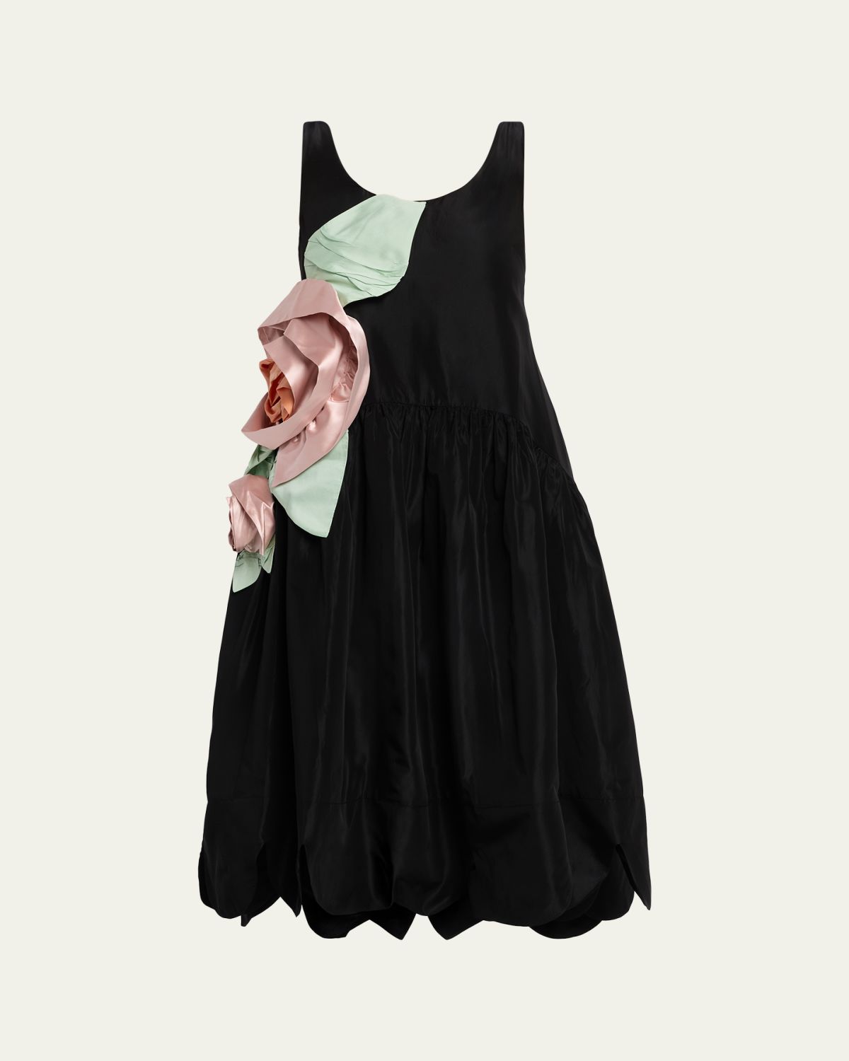 Simone Rocha Pressed Rosette Sleeveless Satin Midi Dress